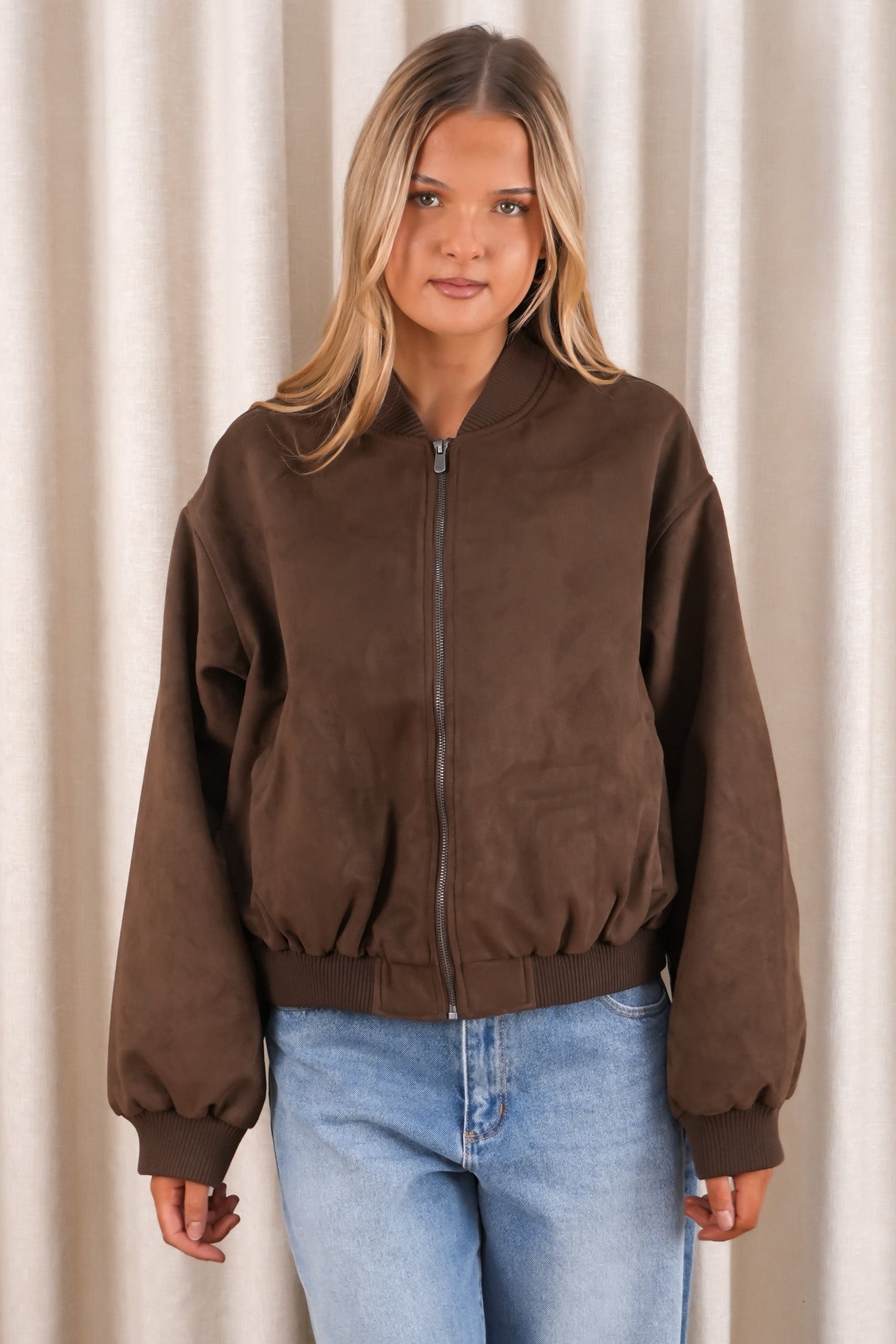 Evie Suede Bomber Chocolate