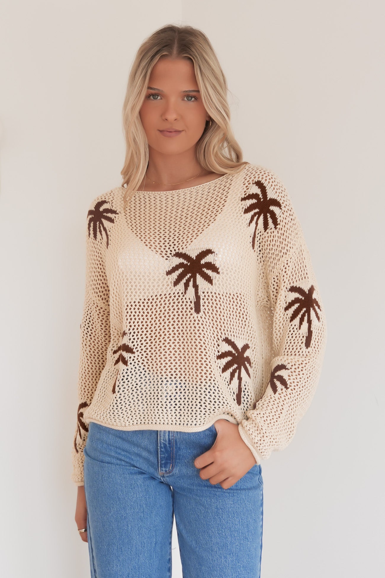 Ezrah Crochet Top Beige Palm