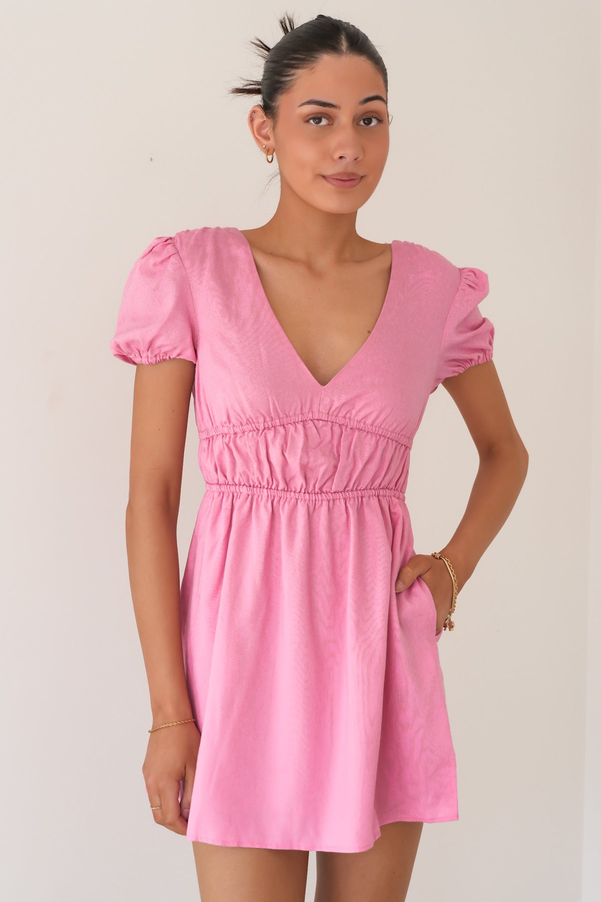 Fern Linen Short Sleeve Dress Orchid