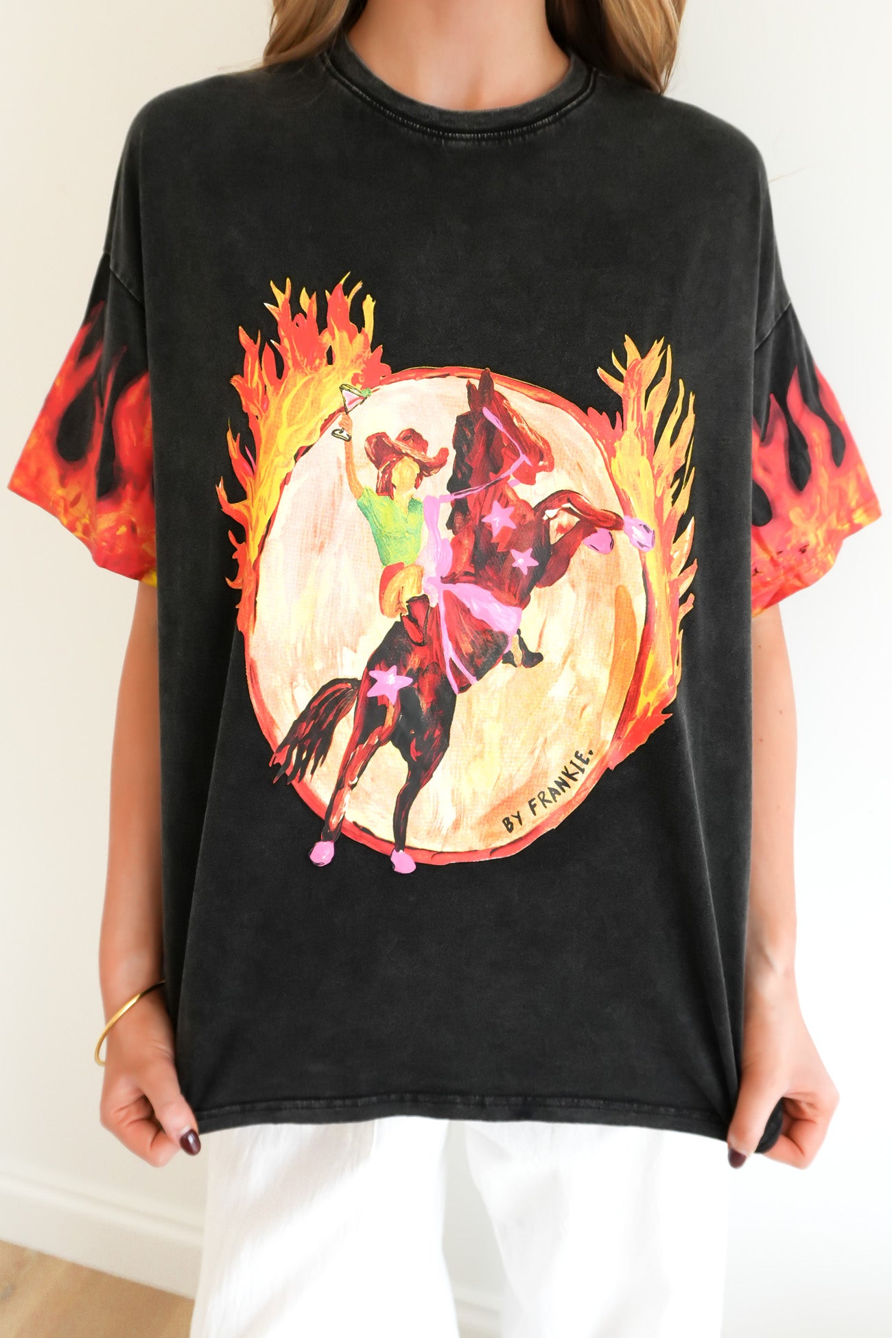 Flames Tee Black Acid Wash
