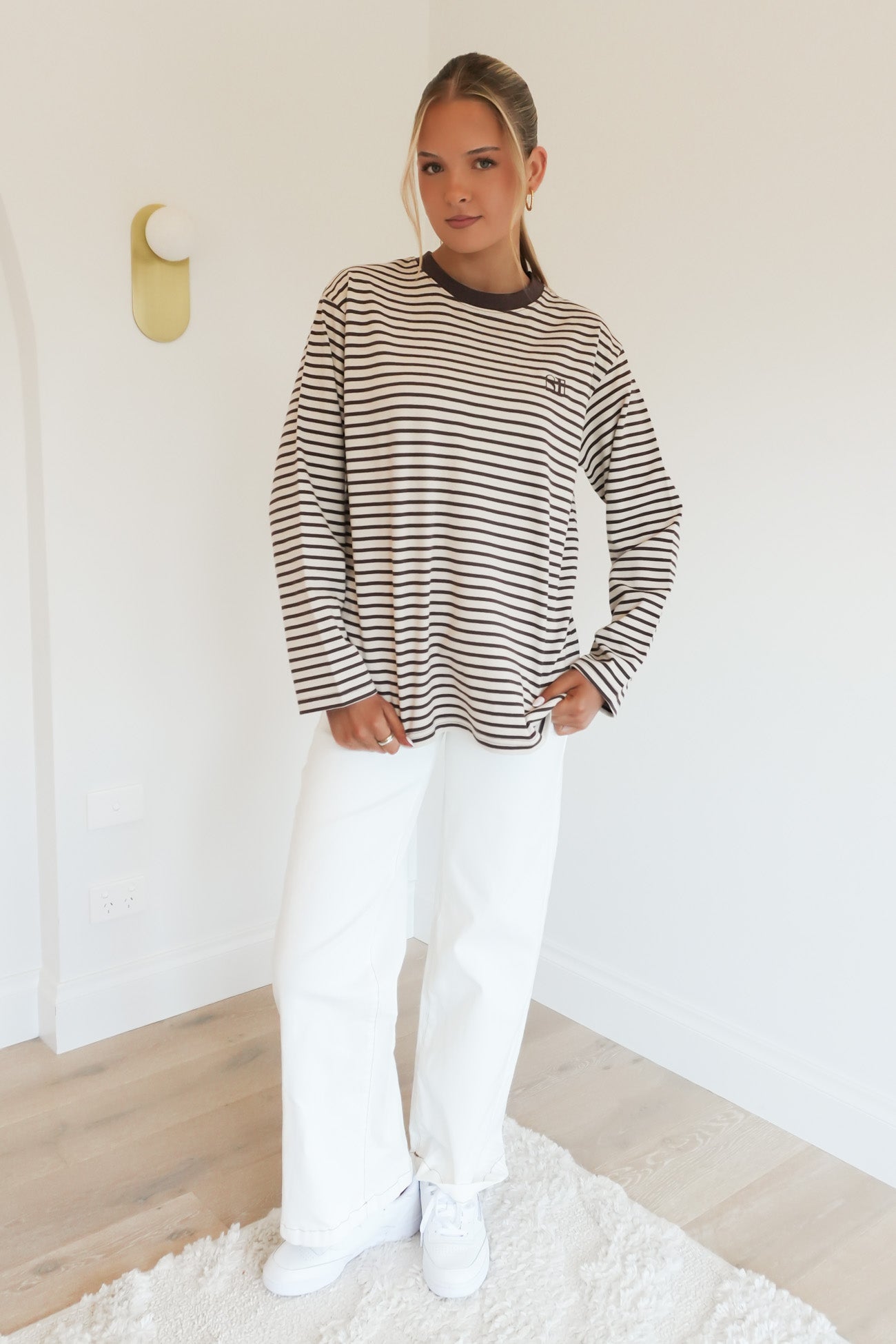 Foundation Stripe Long Sleeve Tee Chocolate