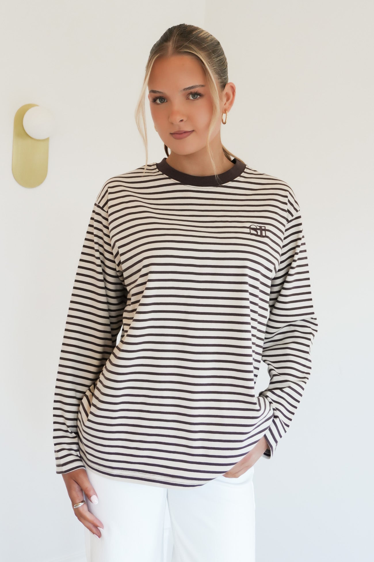 Foundation Stripe Long Sleeve Tee Chocolate
