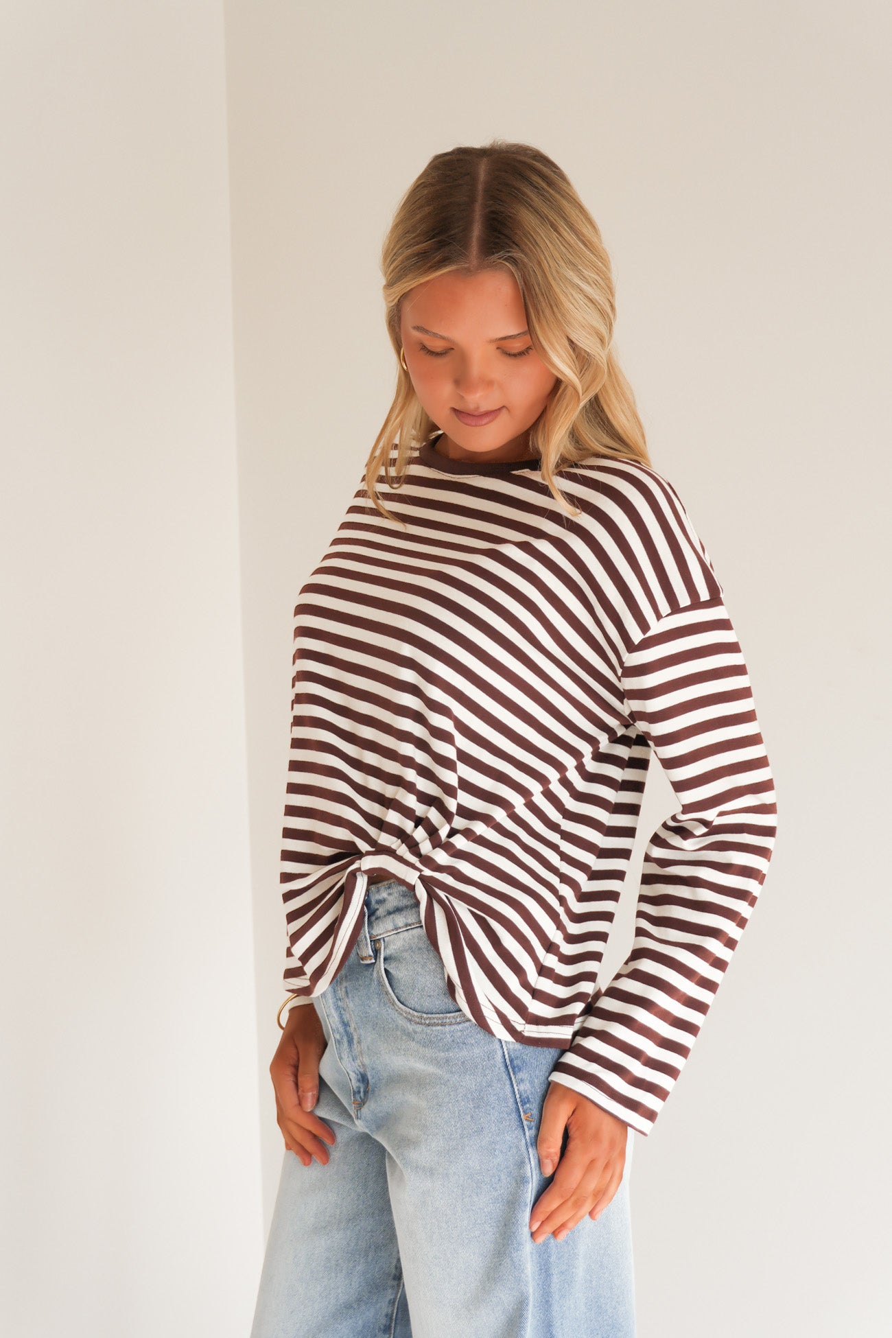 Franco Stripe Long Sleeve Tee Chocolate