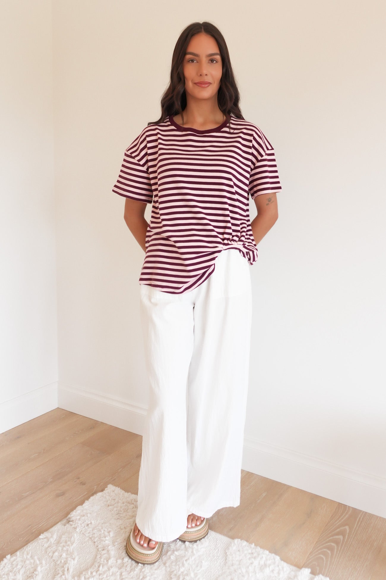 Franco Stripe Tee Blush Burgundy