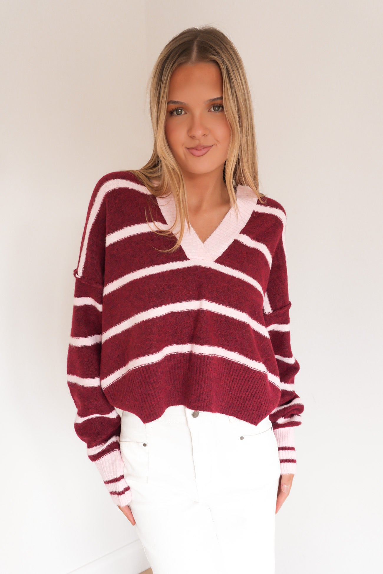 Francoise Rugby Knit Jumper Merlot Stripe