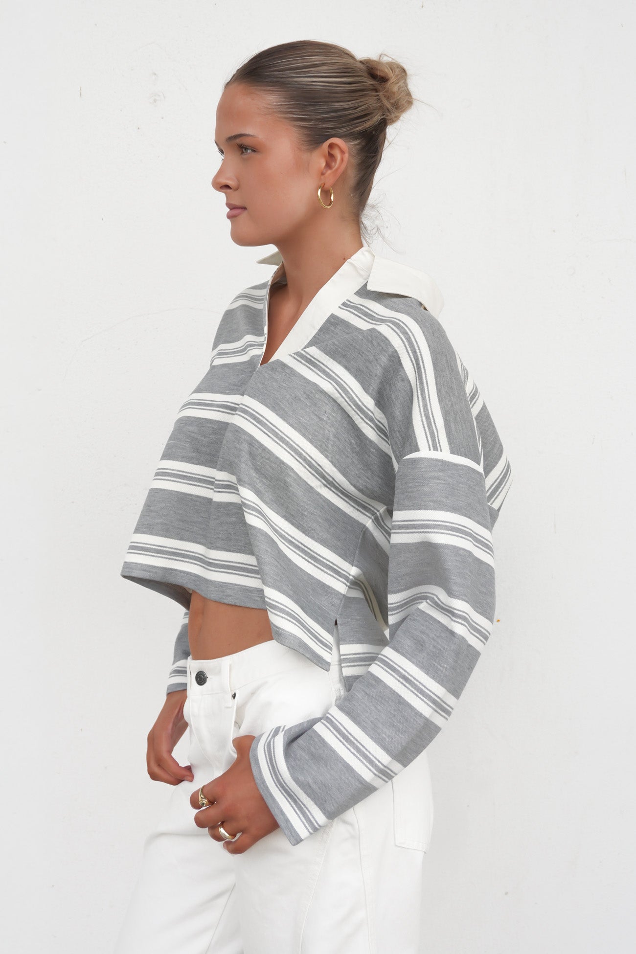 Freddie Rugby Top Grey Marle Stripe