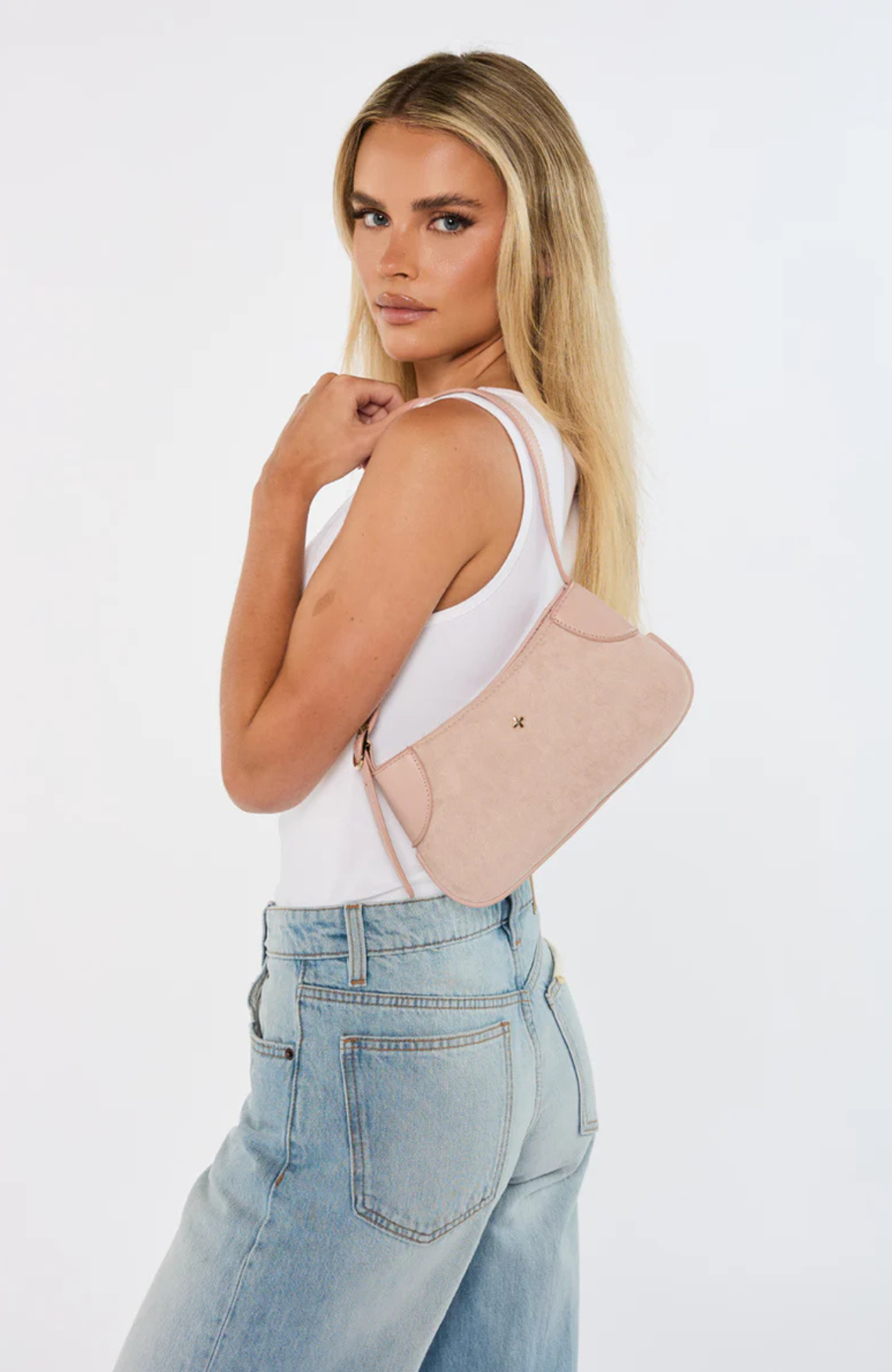 Glinda Bag Pink Faux Suede Gold