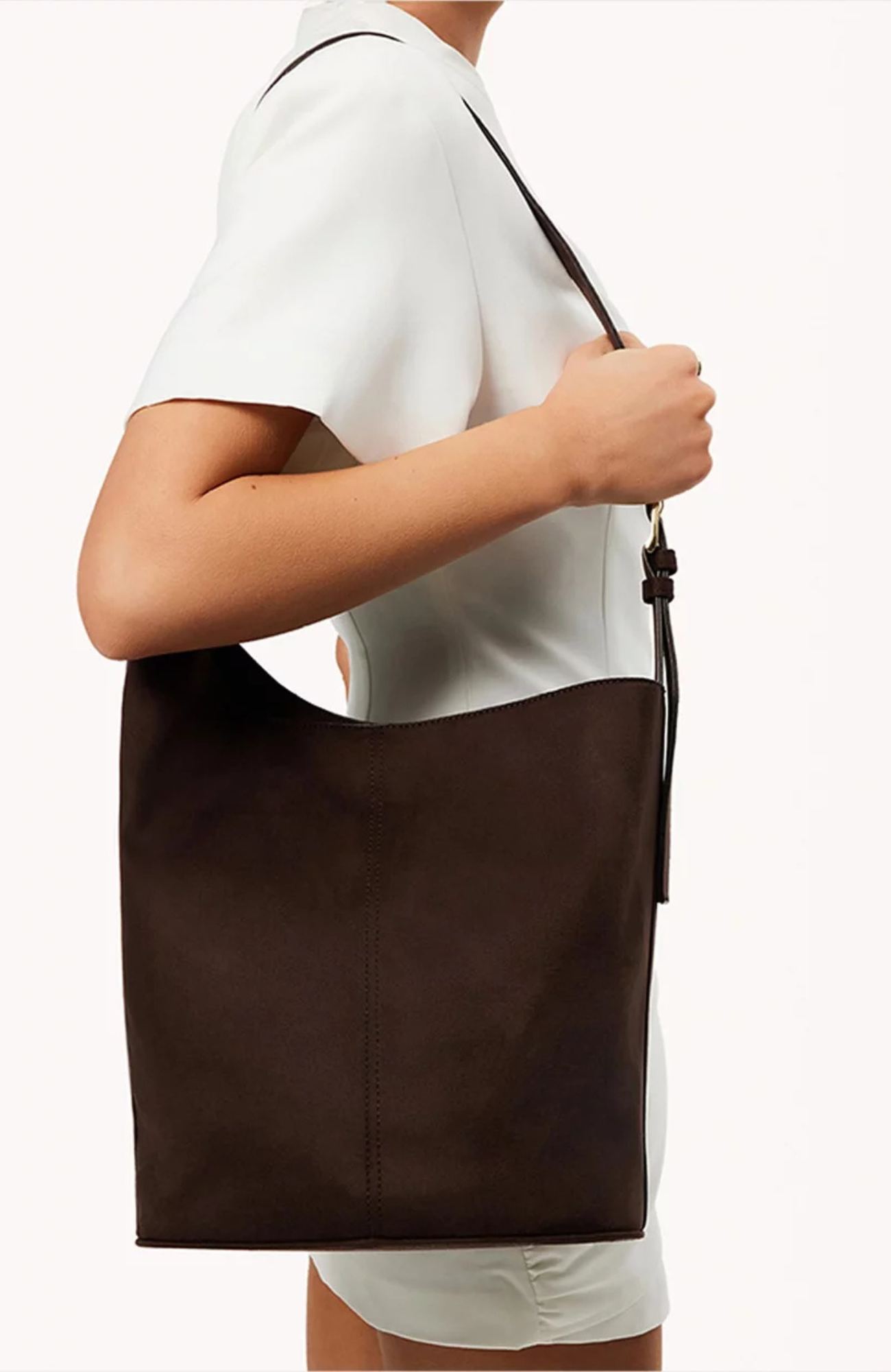 Genna Shoulder Bag Dark Cacao Suede