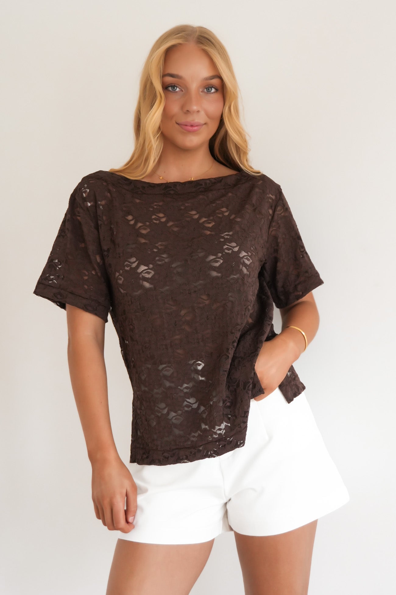 Giorgia Lace Tee Chocolate