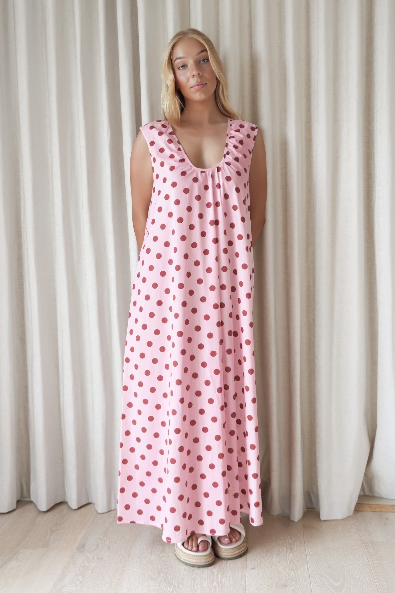 Gloria Maxi Dress Pink Polka Dot