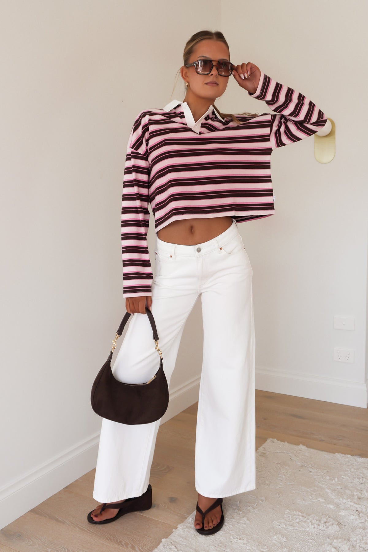Harri Stripe Long Sleeve Rugby Top Pale Pink