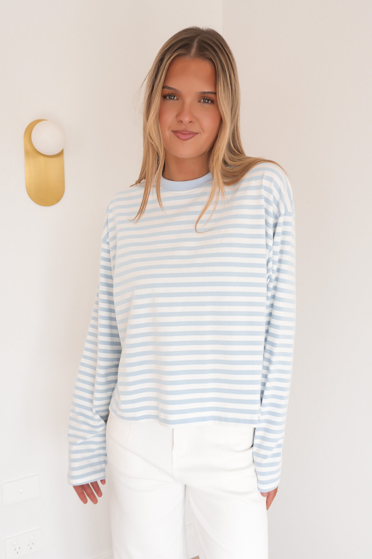 Haylee Long Sleeve Stripe Tee Blue