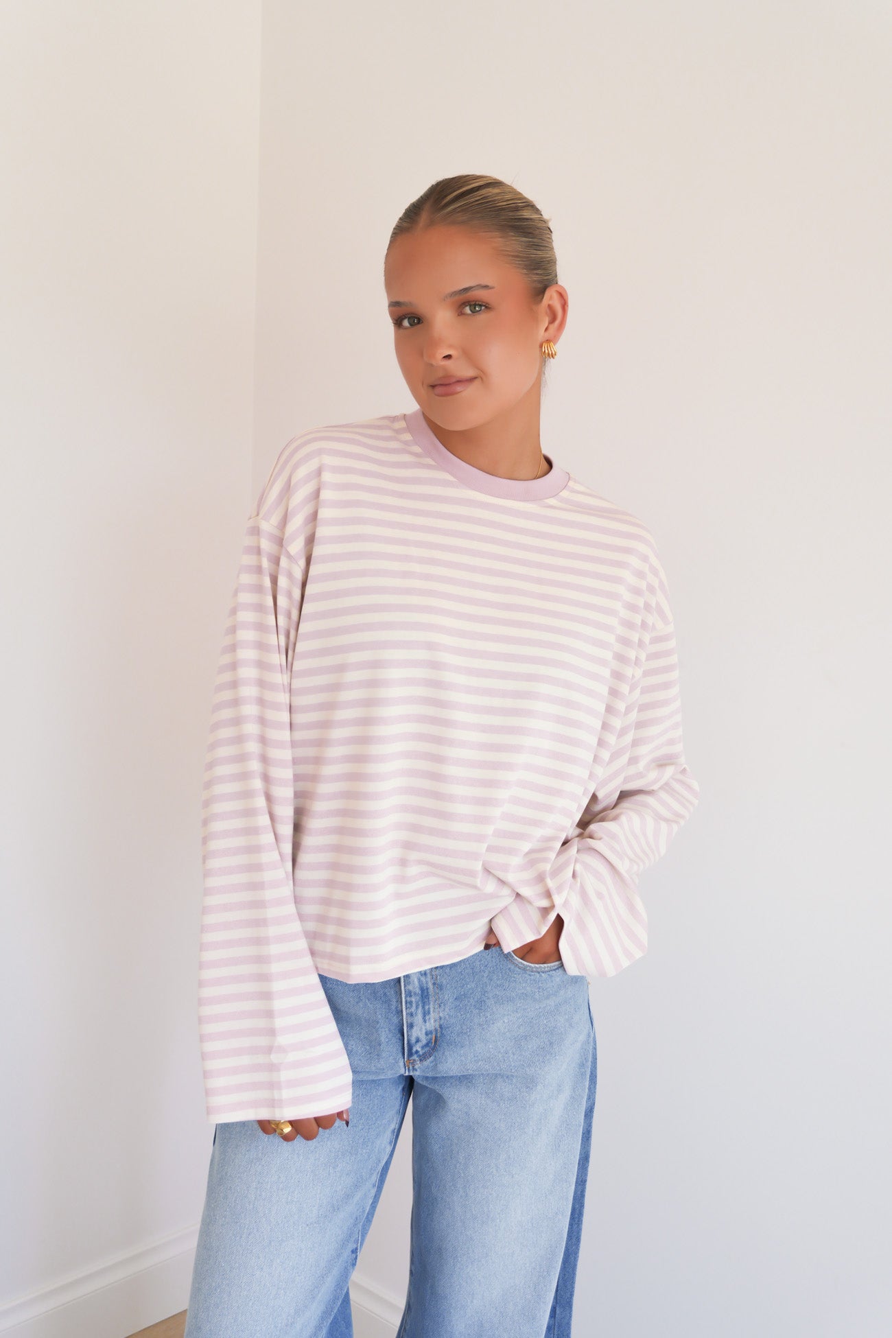 Haylee Long Sleeve Stripe Tee Blush