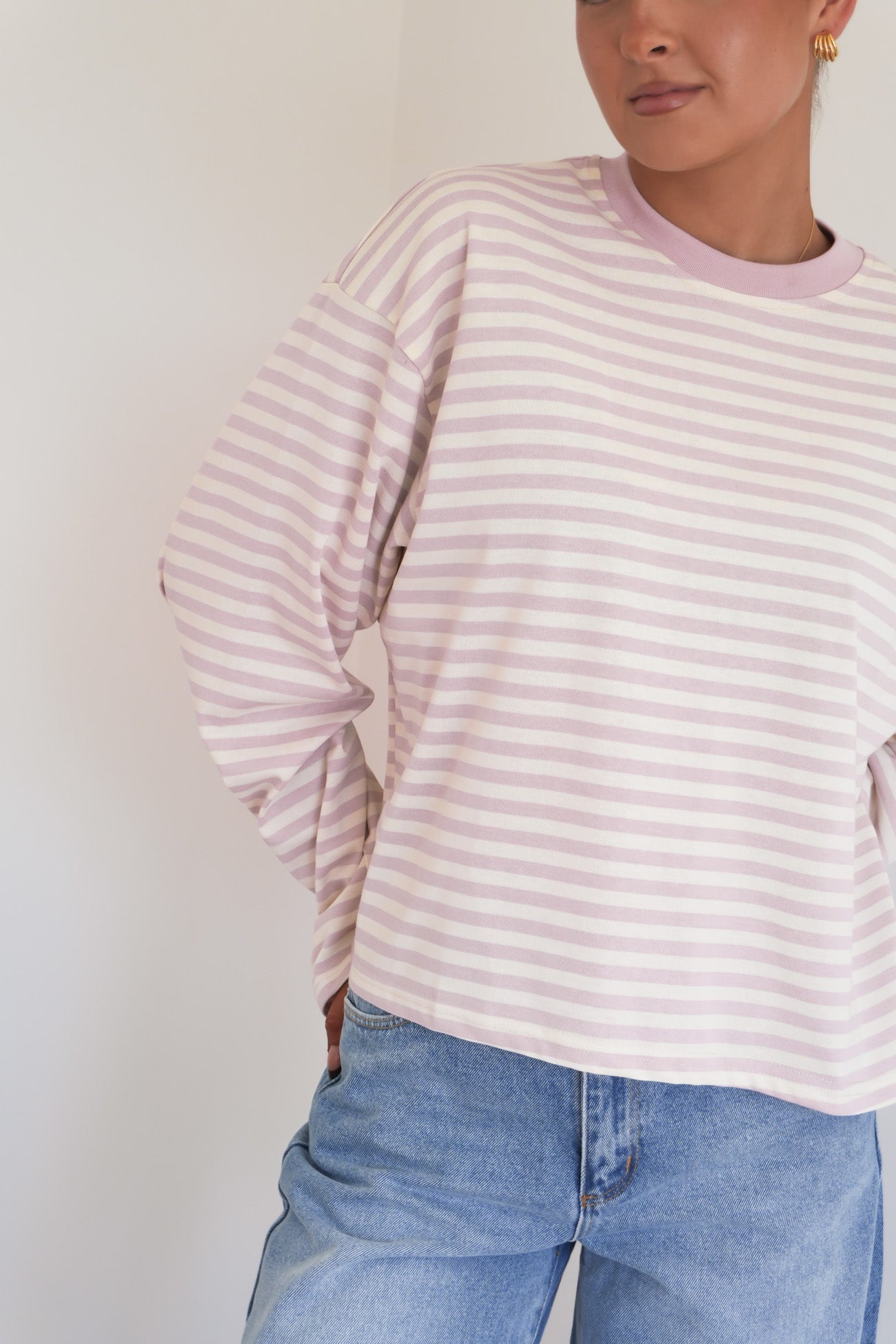 Haylee Long Sleeve Stripe Tee Blush