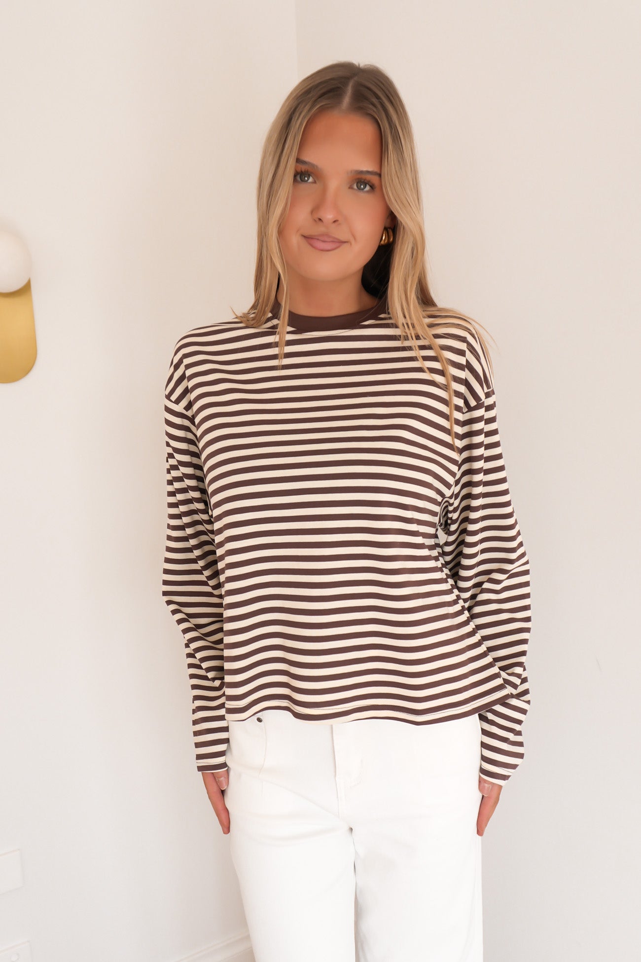 Haylee Long Sleeve Stripe Tee Chocolate