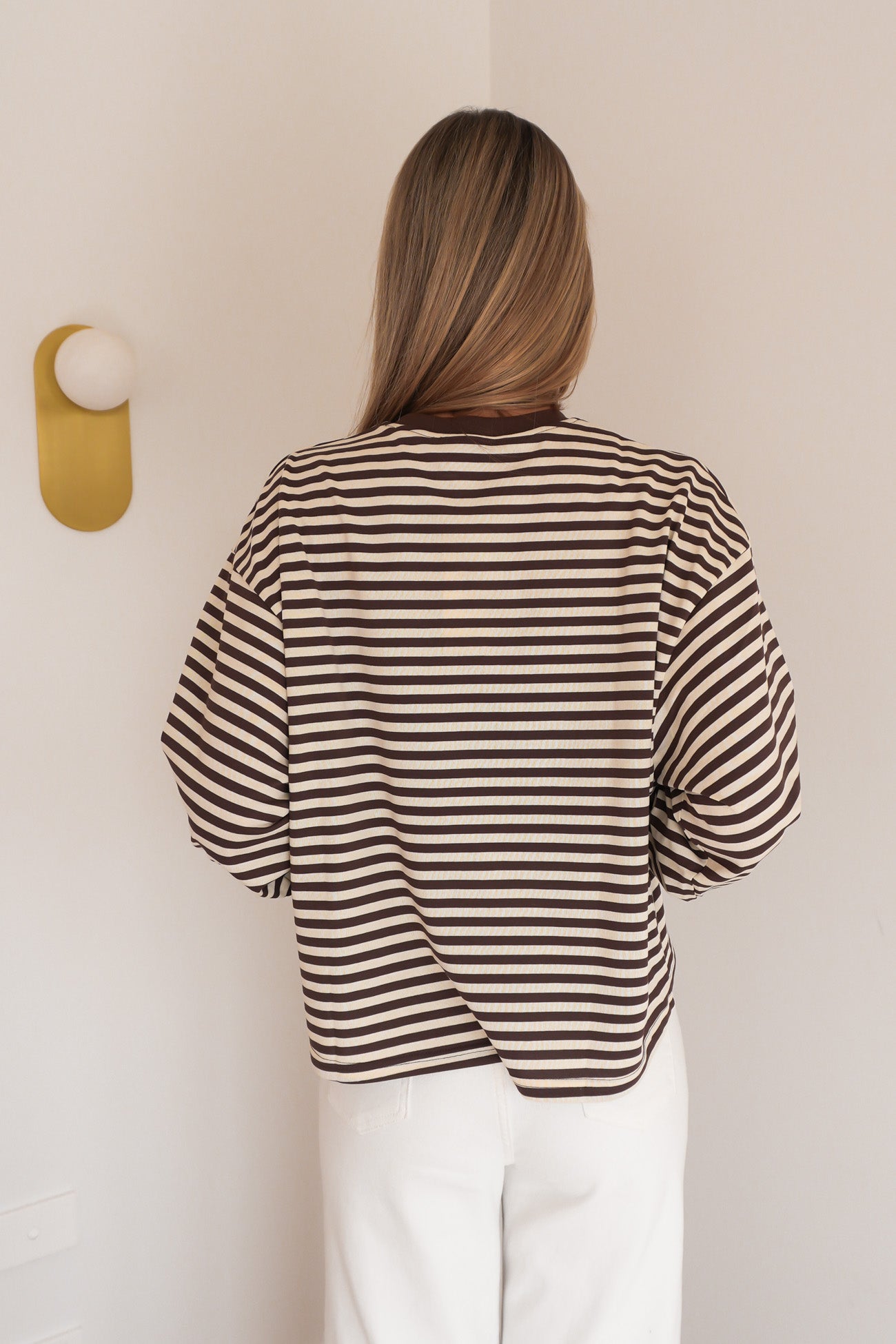 Haylee Long Sleeve Stripe Tee Chocolate