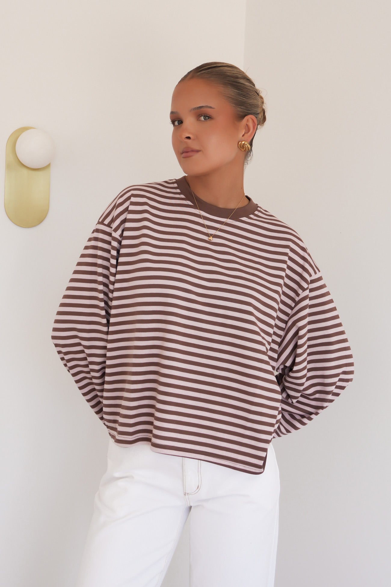 Haylee Long Sleeve Stripe Tee Pink