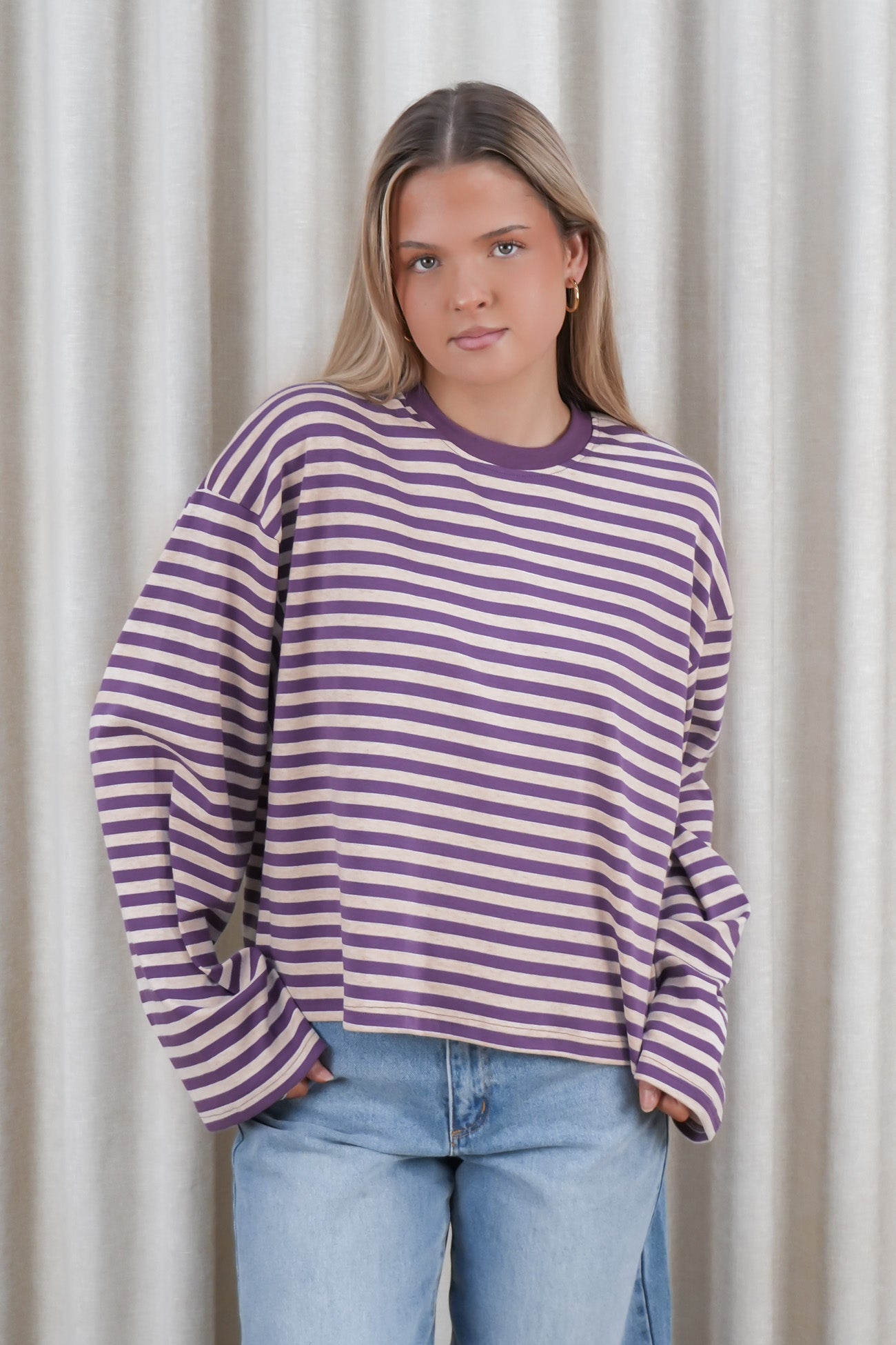 Haylee Long Sleeve Stripe Tee Purple