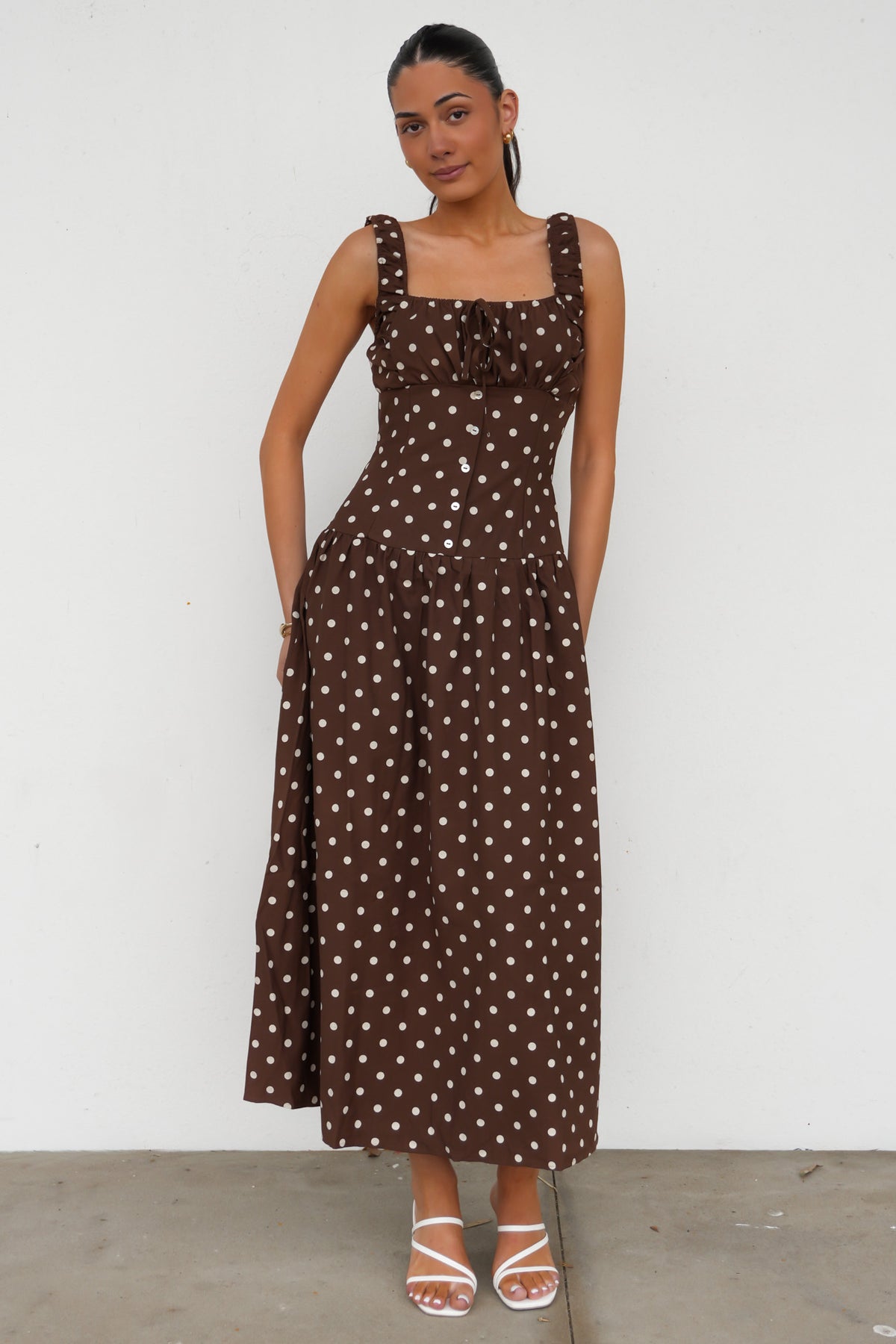 Hellen Maxi Dress Brown Polka Dot