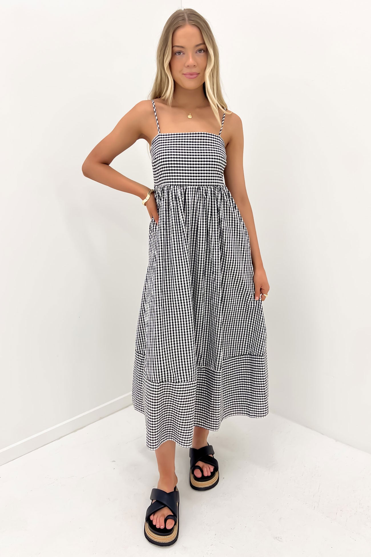 black check midi dress Indie Midi Dress Black Check