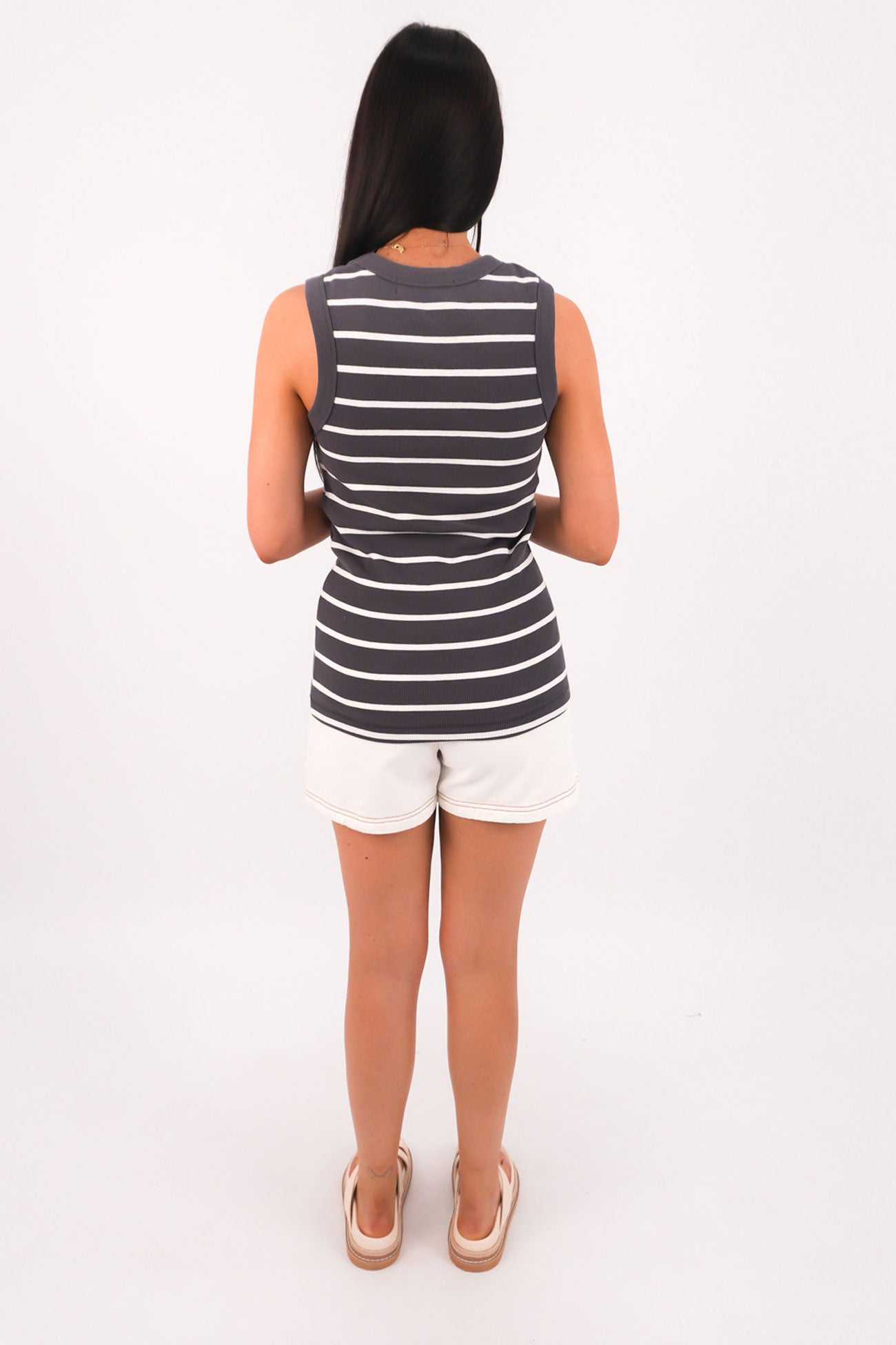 Iris Stripe Tank Charcoal White