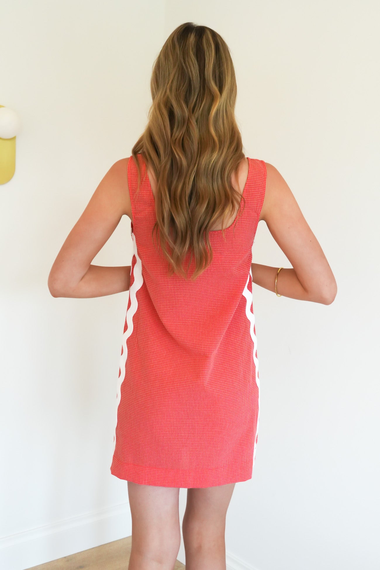 Isla Mini Dress Coral Gingham