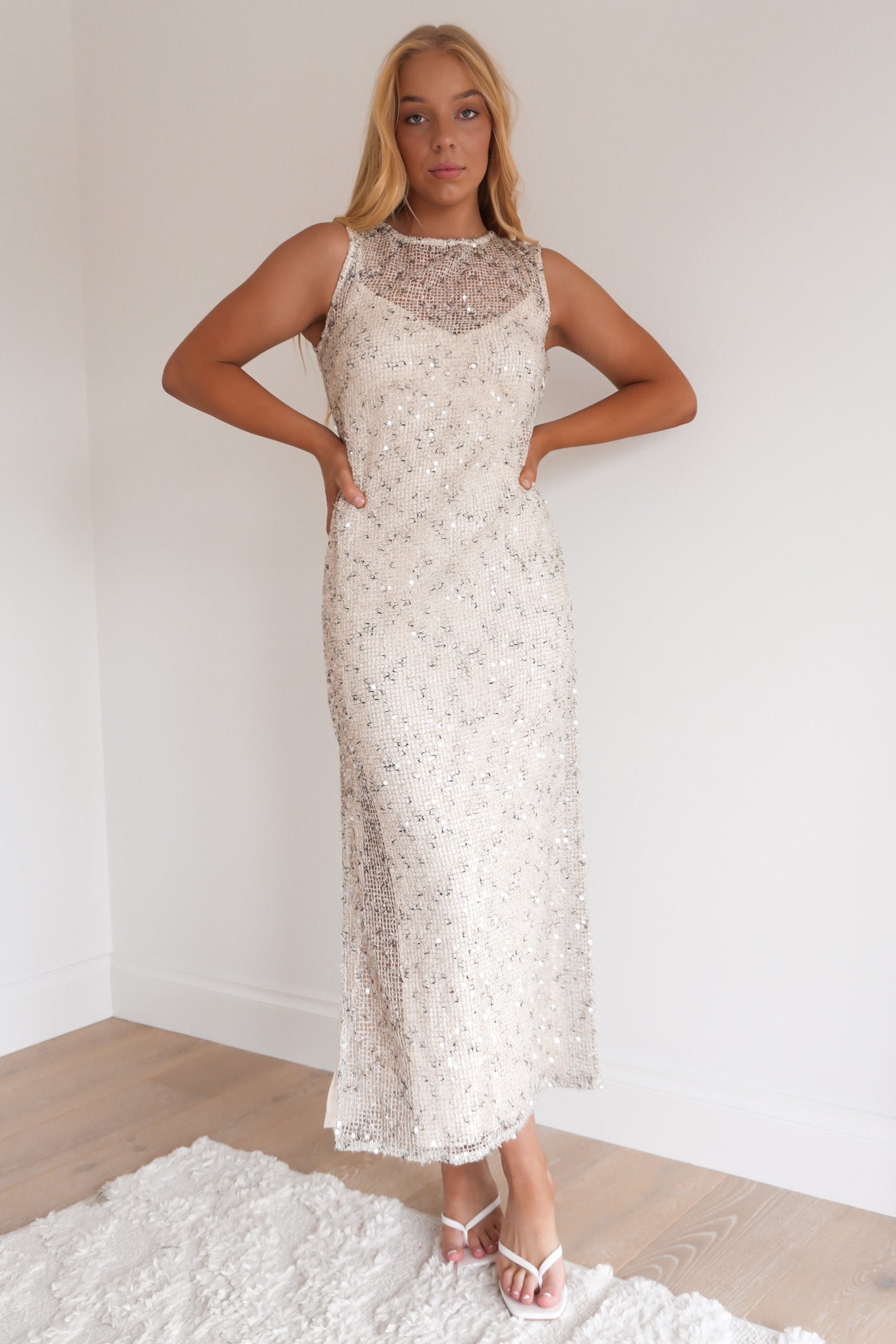 Jacinda Sequin Maxi Dress Beige