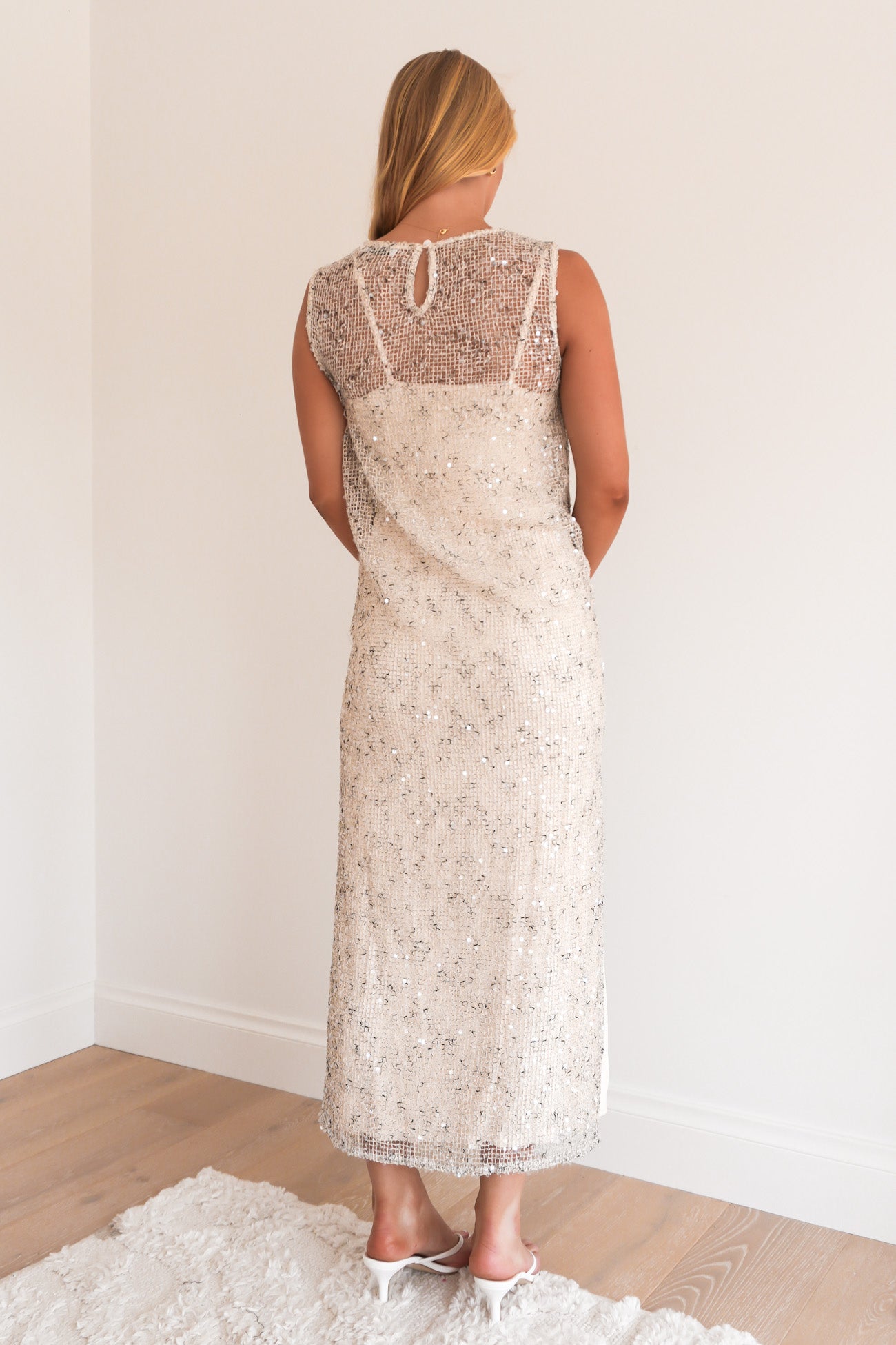 Jacinda Sequin Maxi Dress Beige