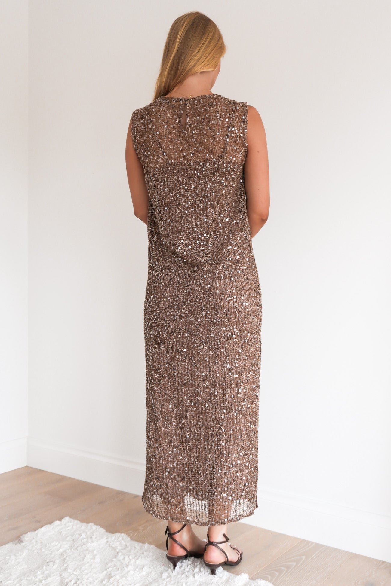 Jacinda Sequin Maxi Dress Chocolate