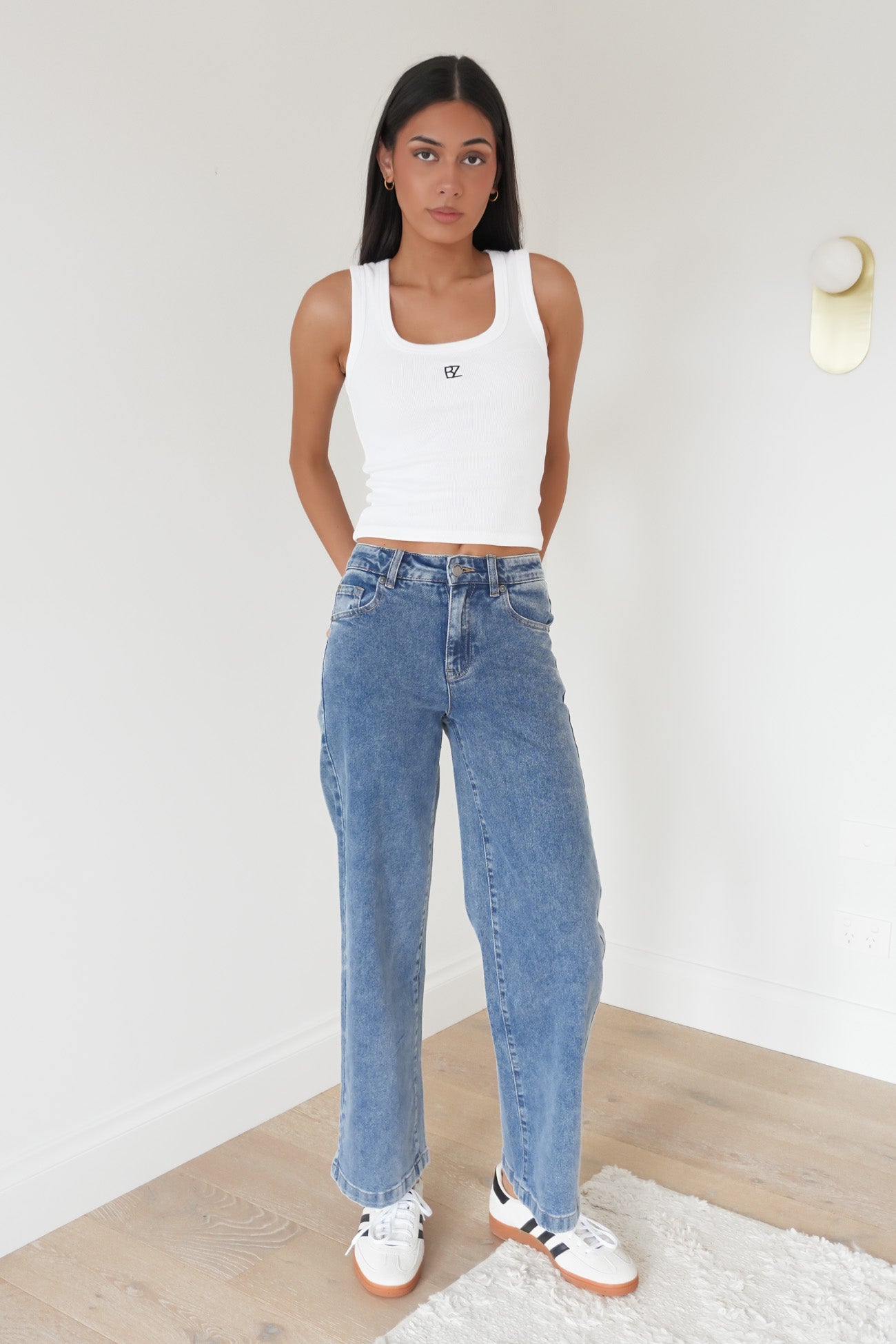 Jacqui Wide Leg Petite Jean Light Blue
