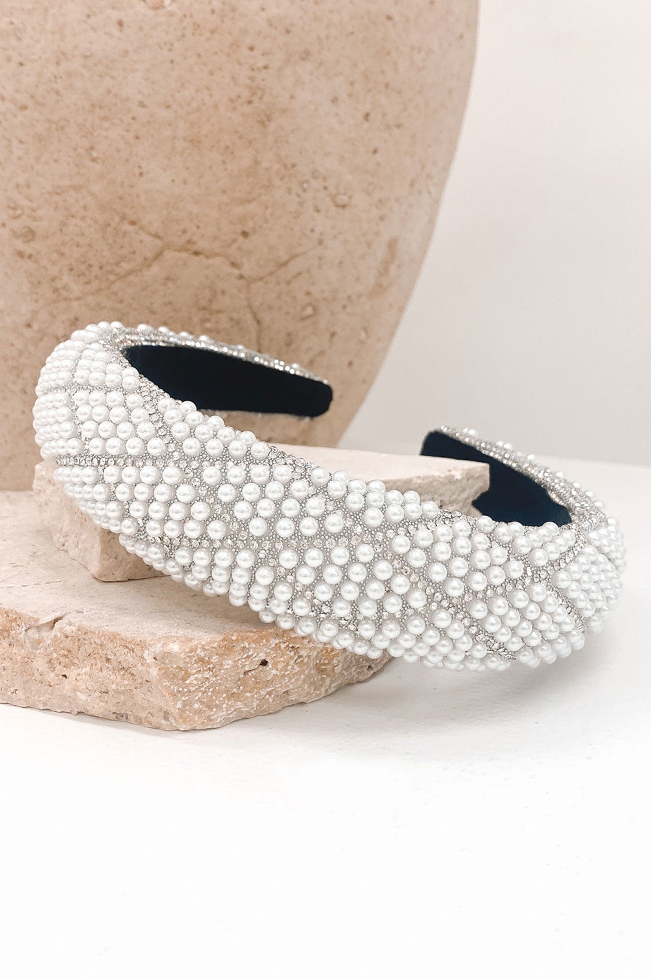 James Beaded Pearl Headband White