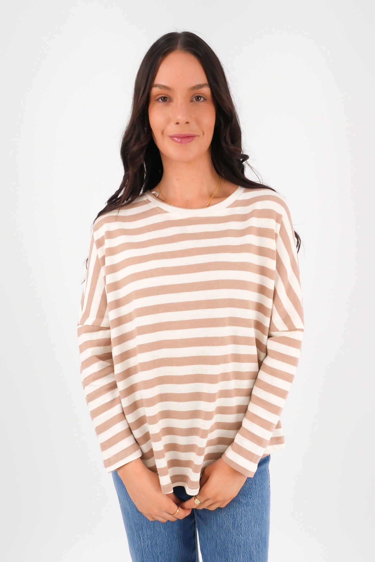 Jaylen Long Sleeve Tee Camel Stripe