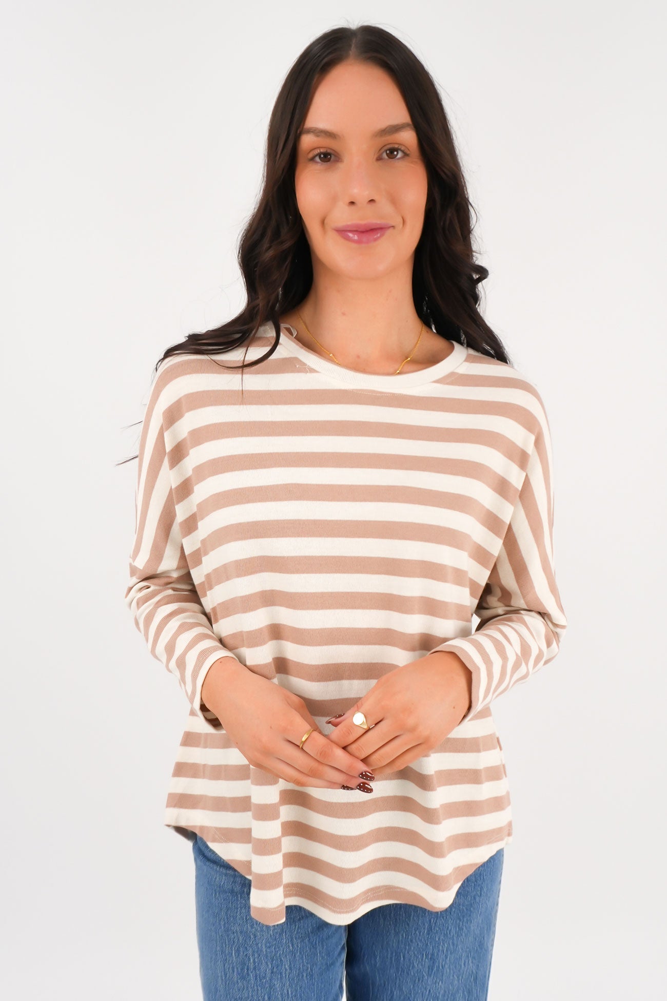 Jaylen Long Sleeve Tee Camel Stripe
