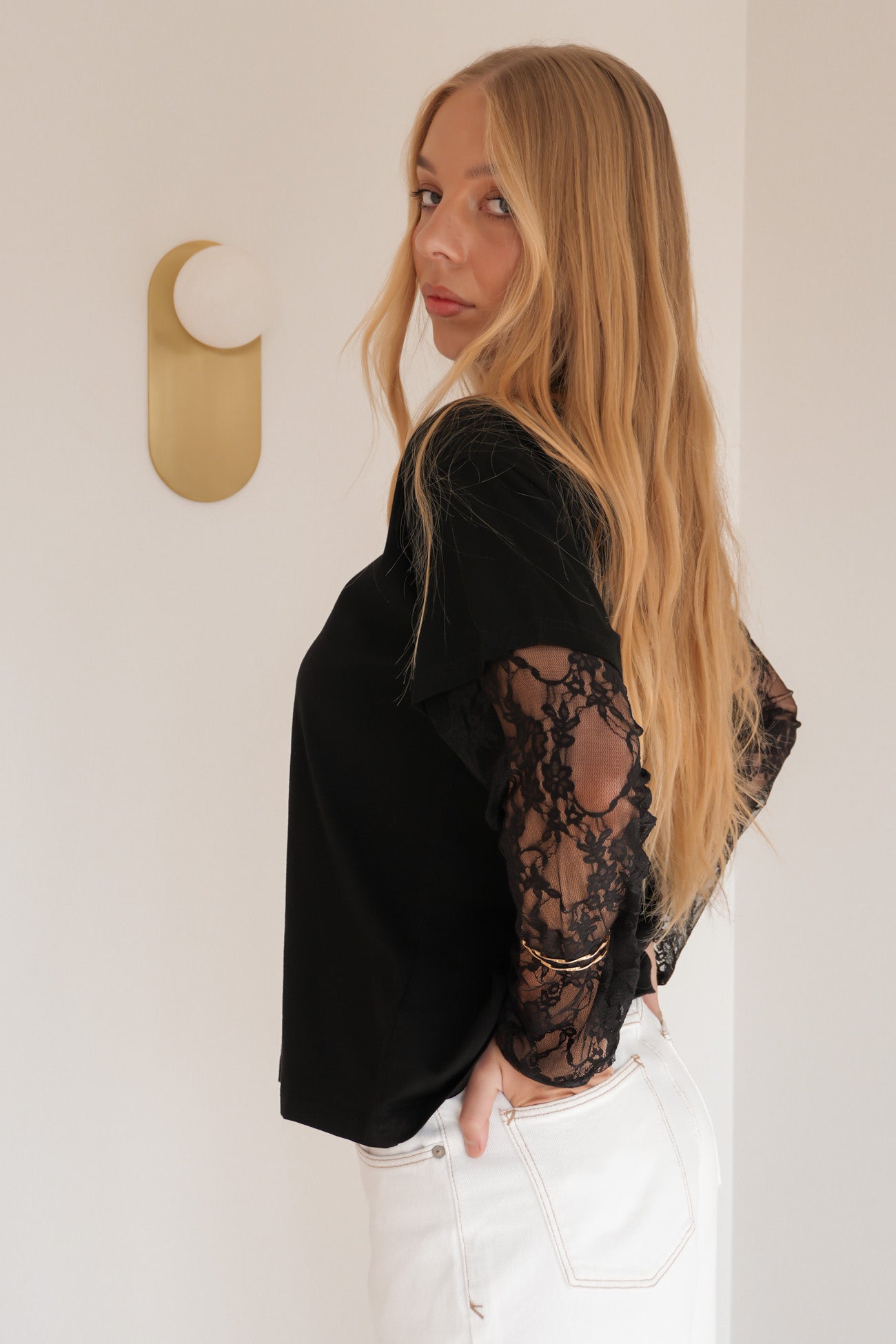 Jazmin Lace Long Sleeve Tee Black