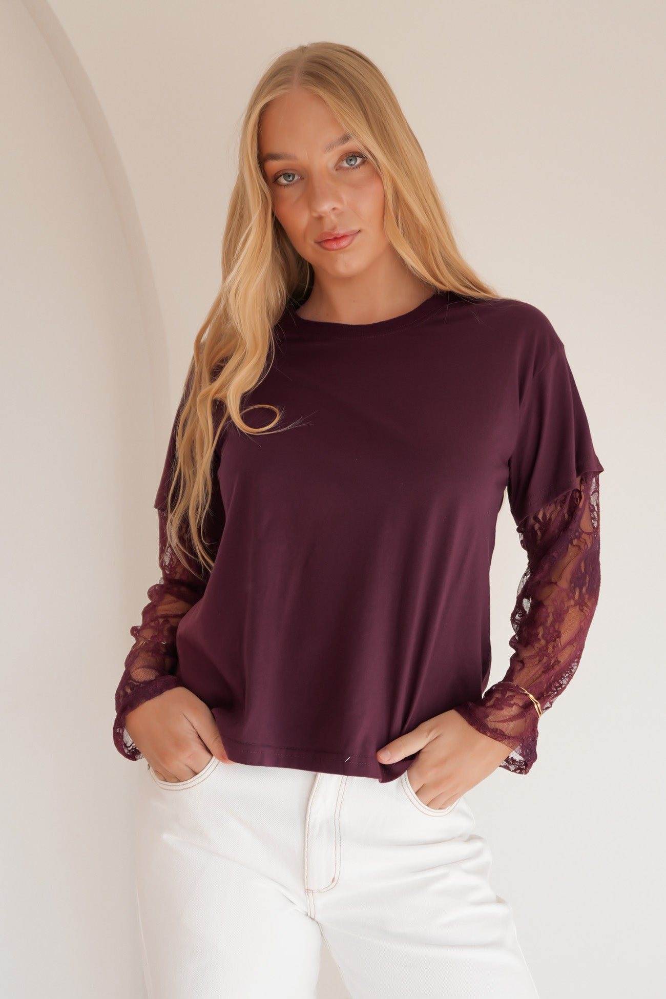 Jazmin Lace Long Sleeve Tee Plum