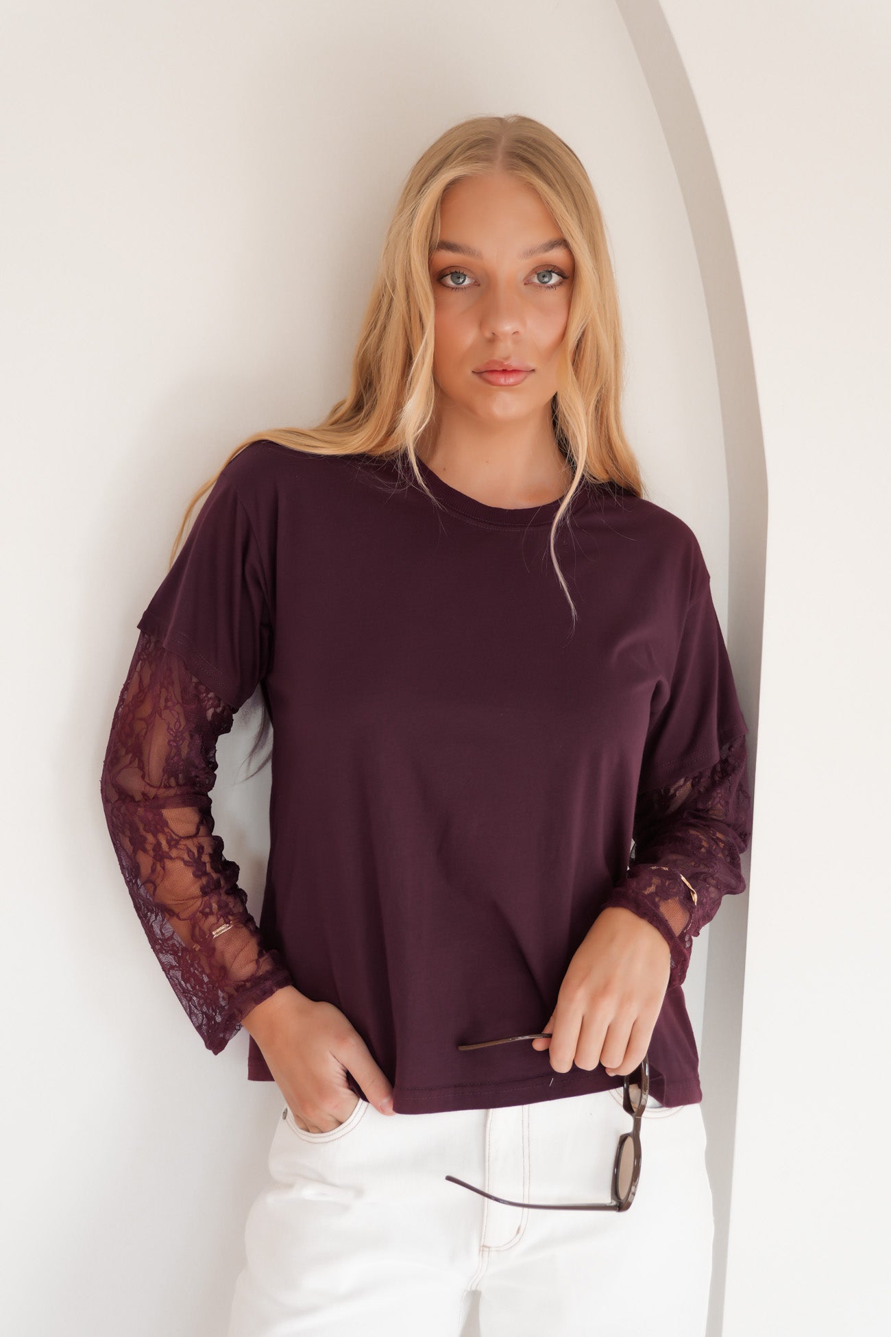 Jazmin Lace Long Sleeve Tee Plum