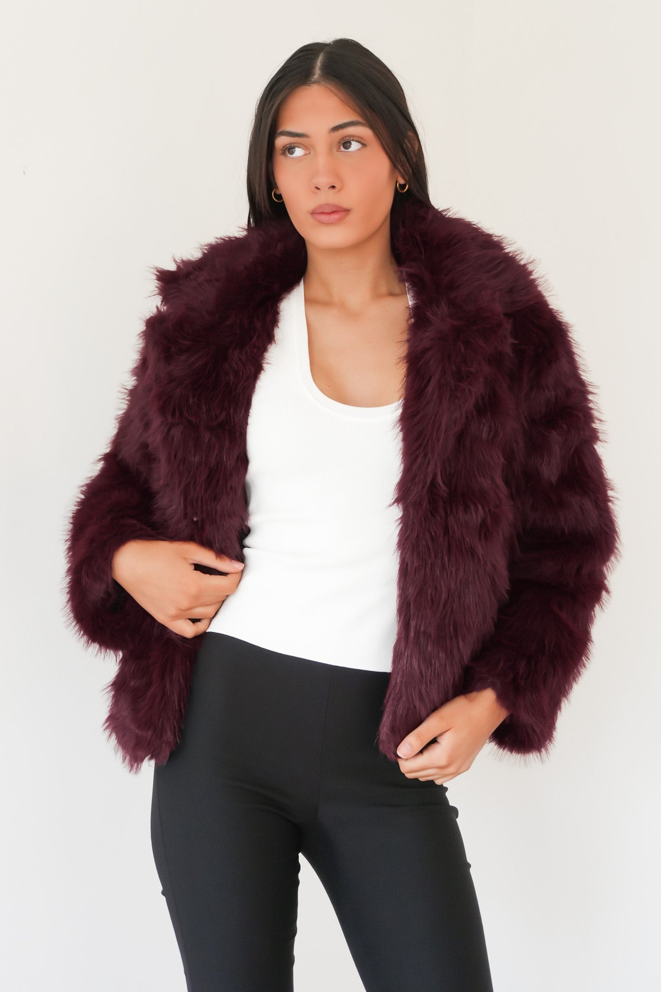 Jessy Faux Fur Coat Wine