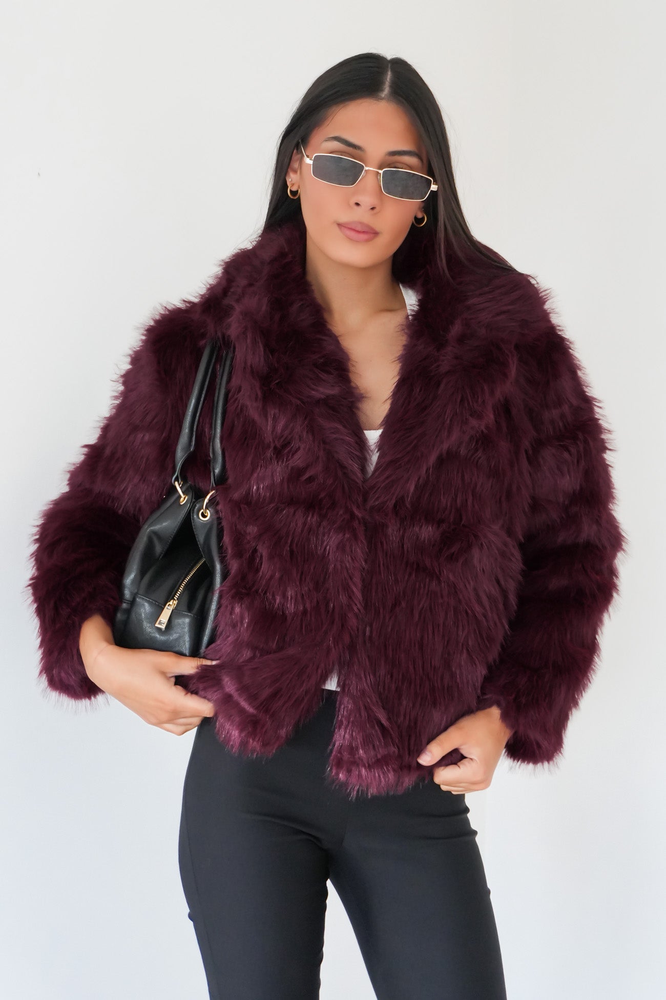 Jessy Faux Fur Coat Wine