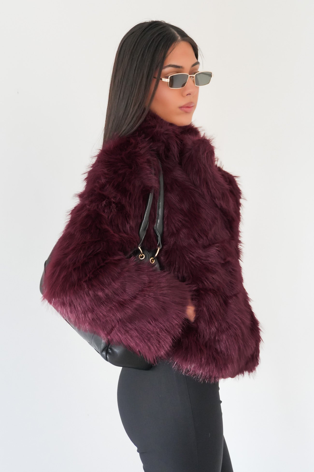 Jessy Faux Fur Coat Wine