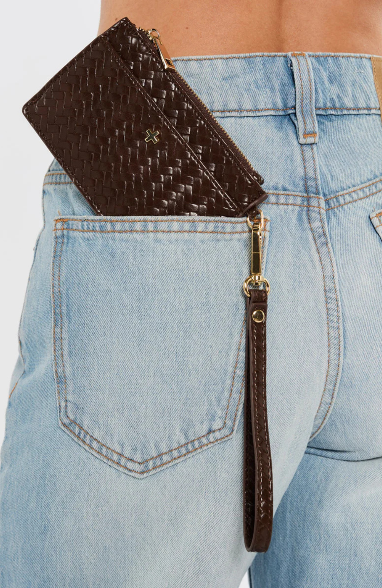 Keira Zip Card Wallet Chocolate Weave Gold