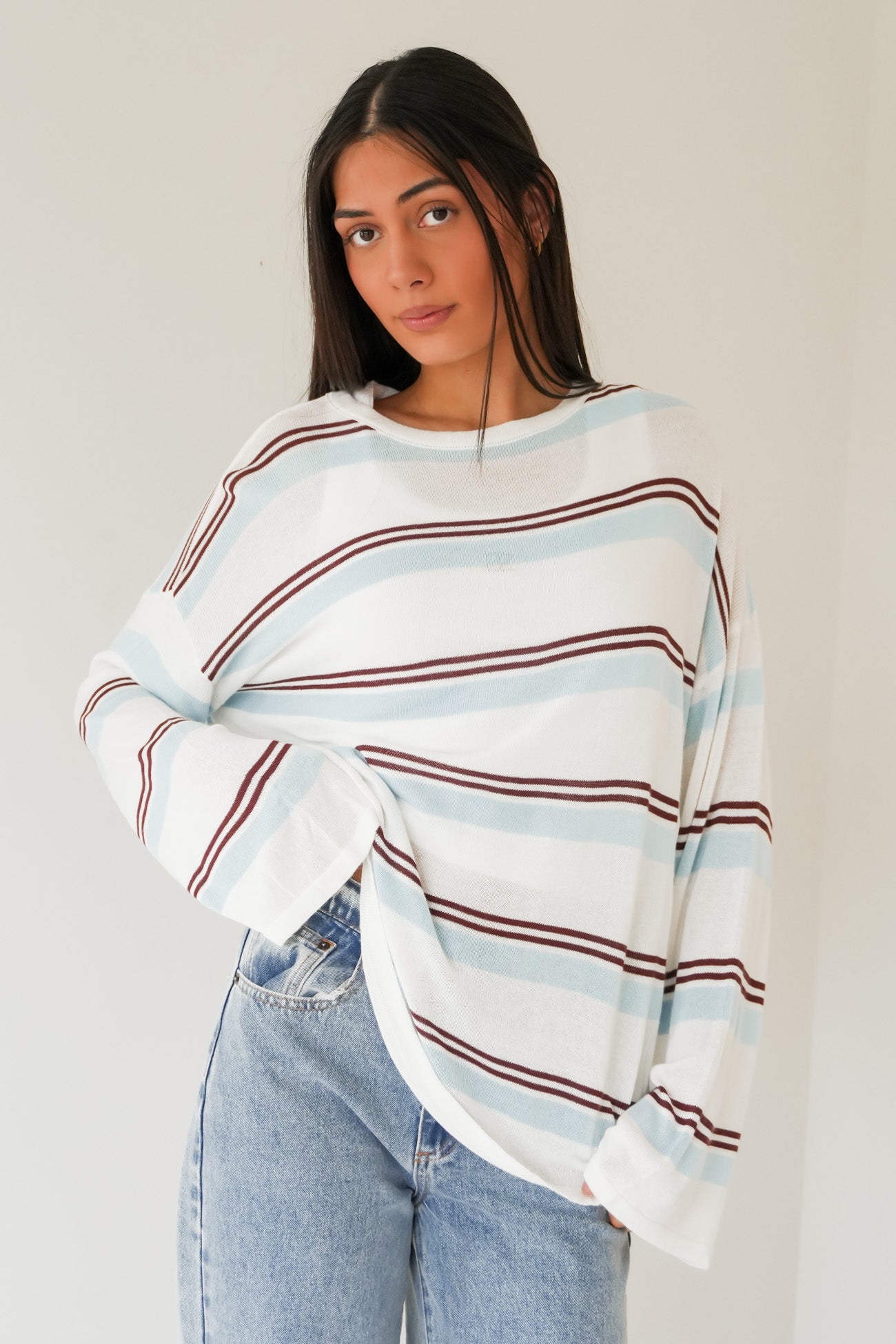 Kahla Light Weight Knit Blue Chocolate Stripe