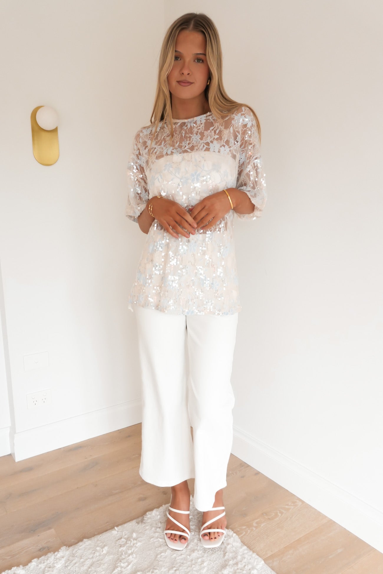 Kaleana Sequin Tee Cream