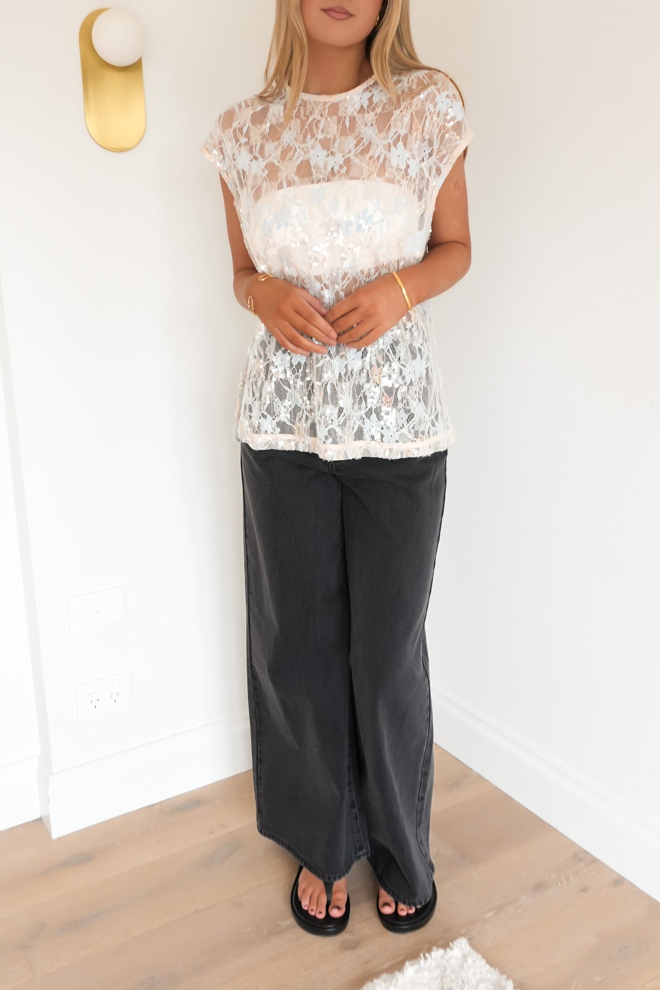 Kaleana Sequin Top Cream