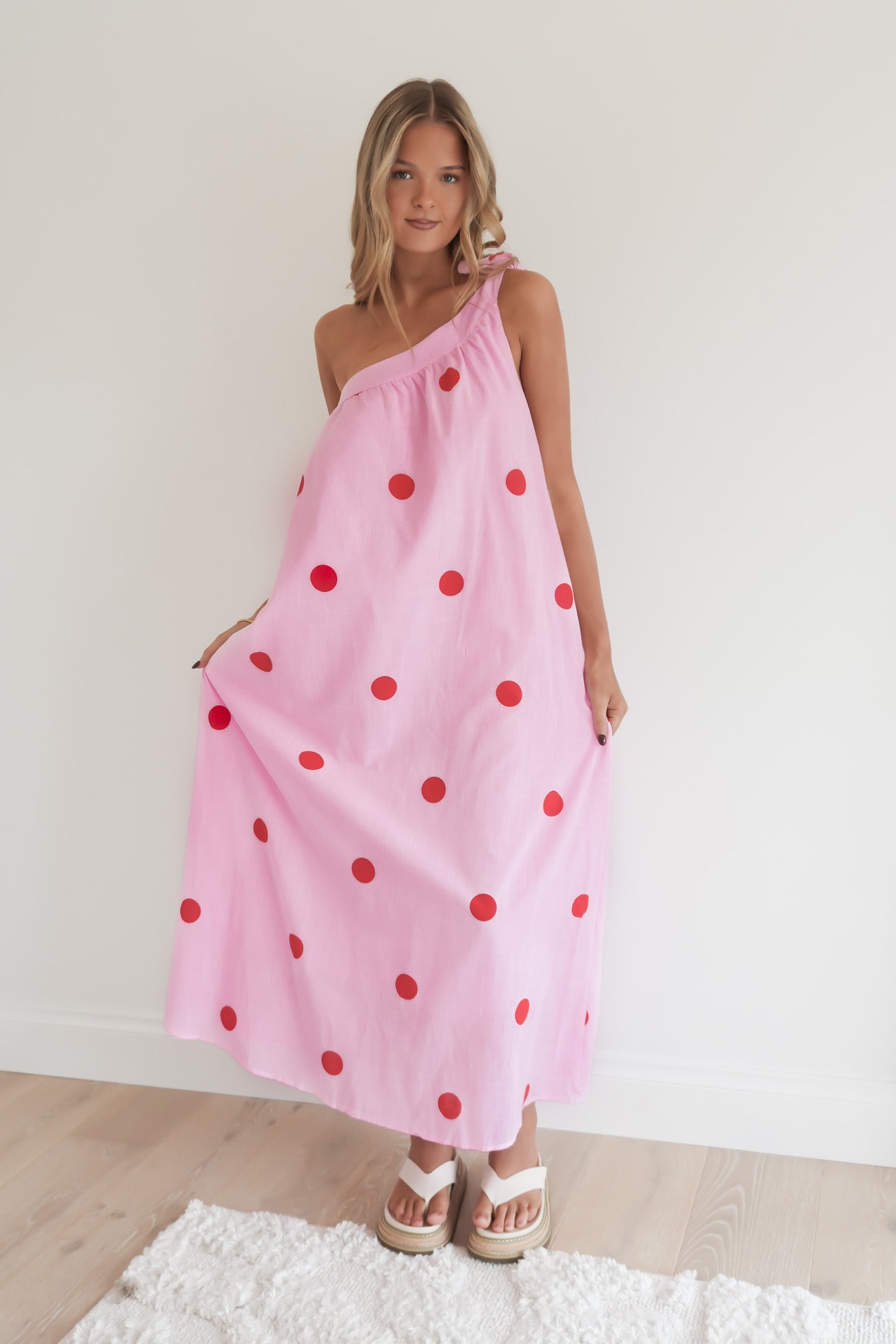 Kaley Maxi Dress Pink Polka Dot