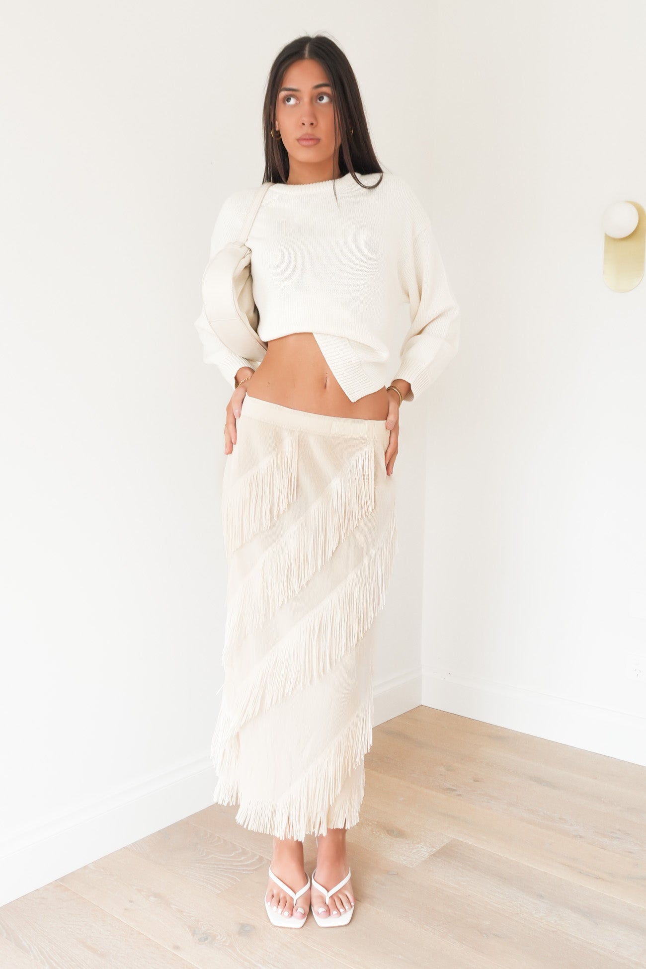 Keely Fringe Midi Skirt Ivory