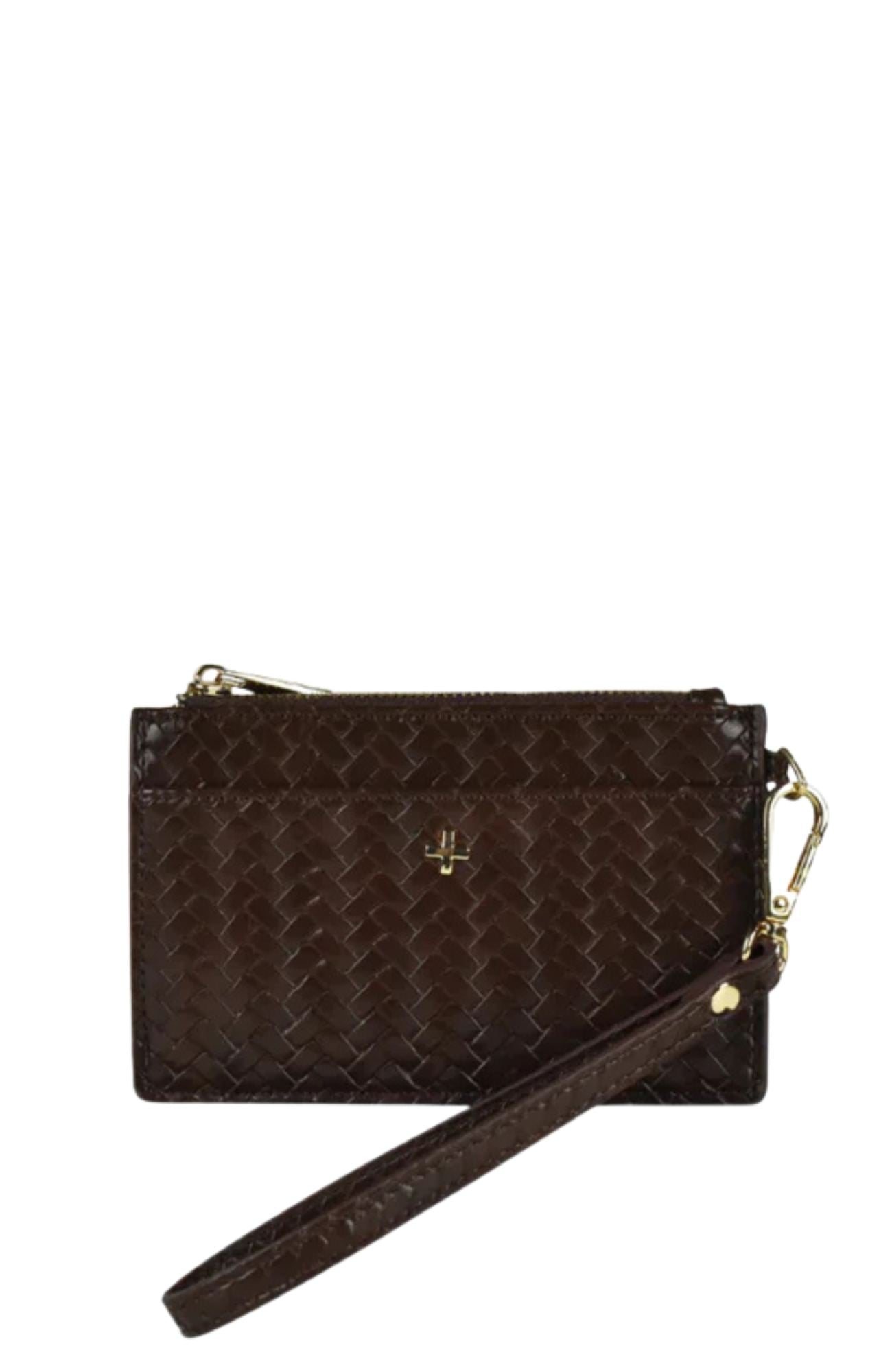 Keira Zip Card Wallet Chocolate Weave Gold