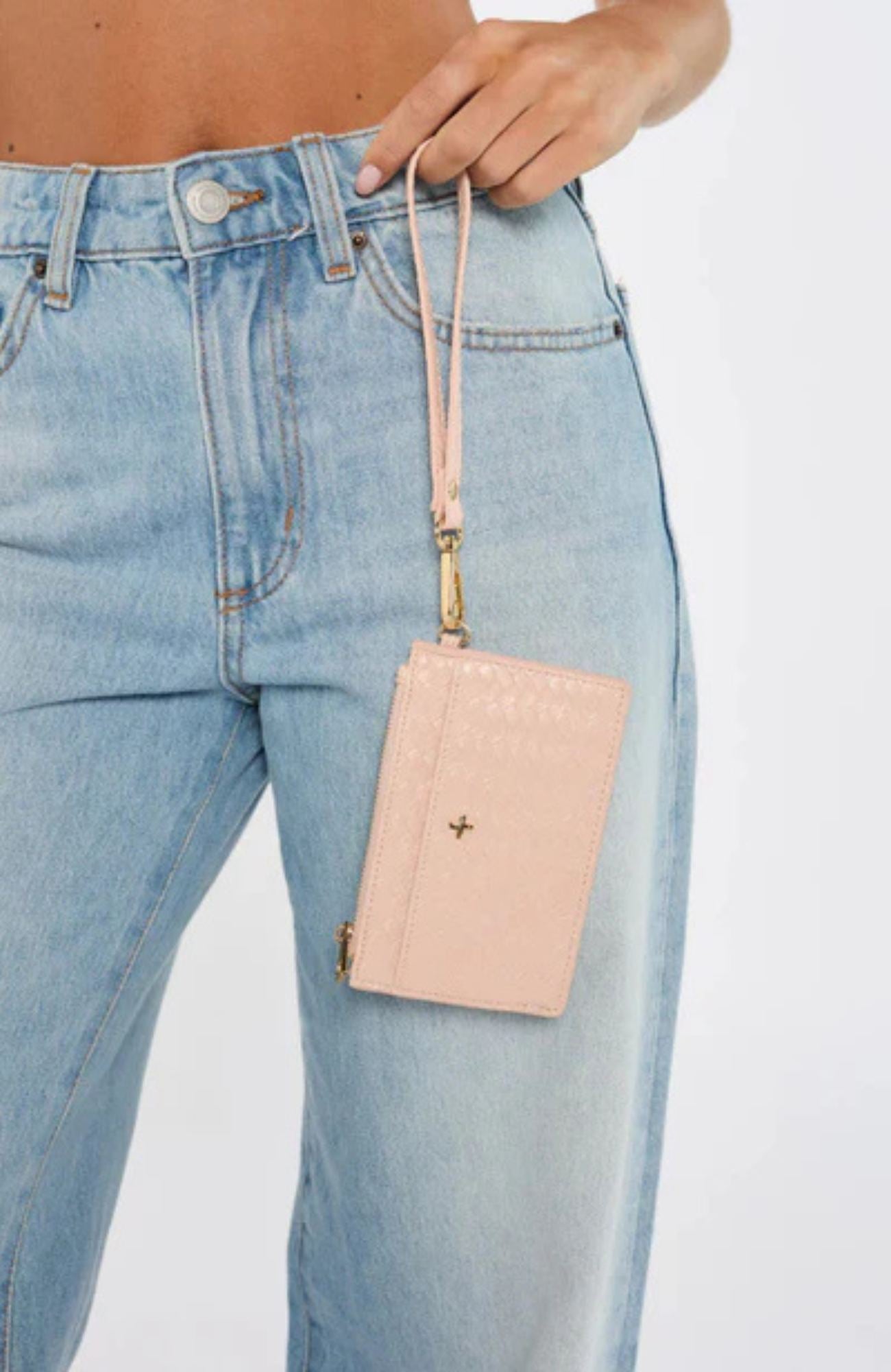 Keira Zip Card Wallet Pink Weave Gold