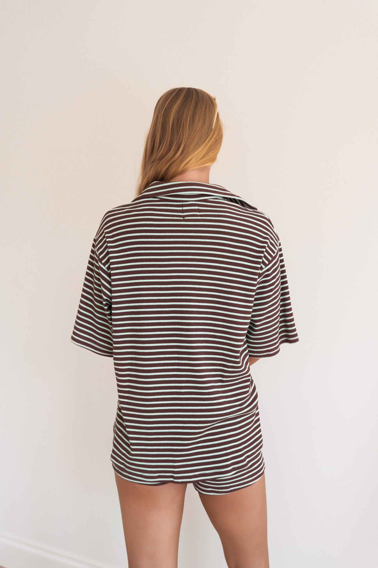 Kelcie Ribbed Set Chocolate Blue Stripe