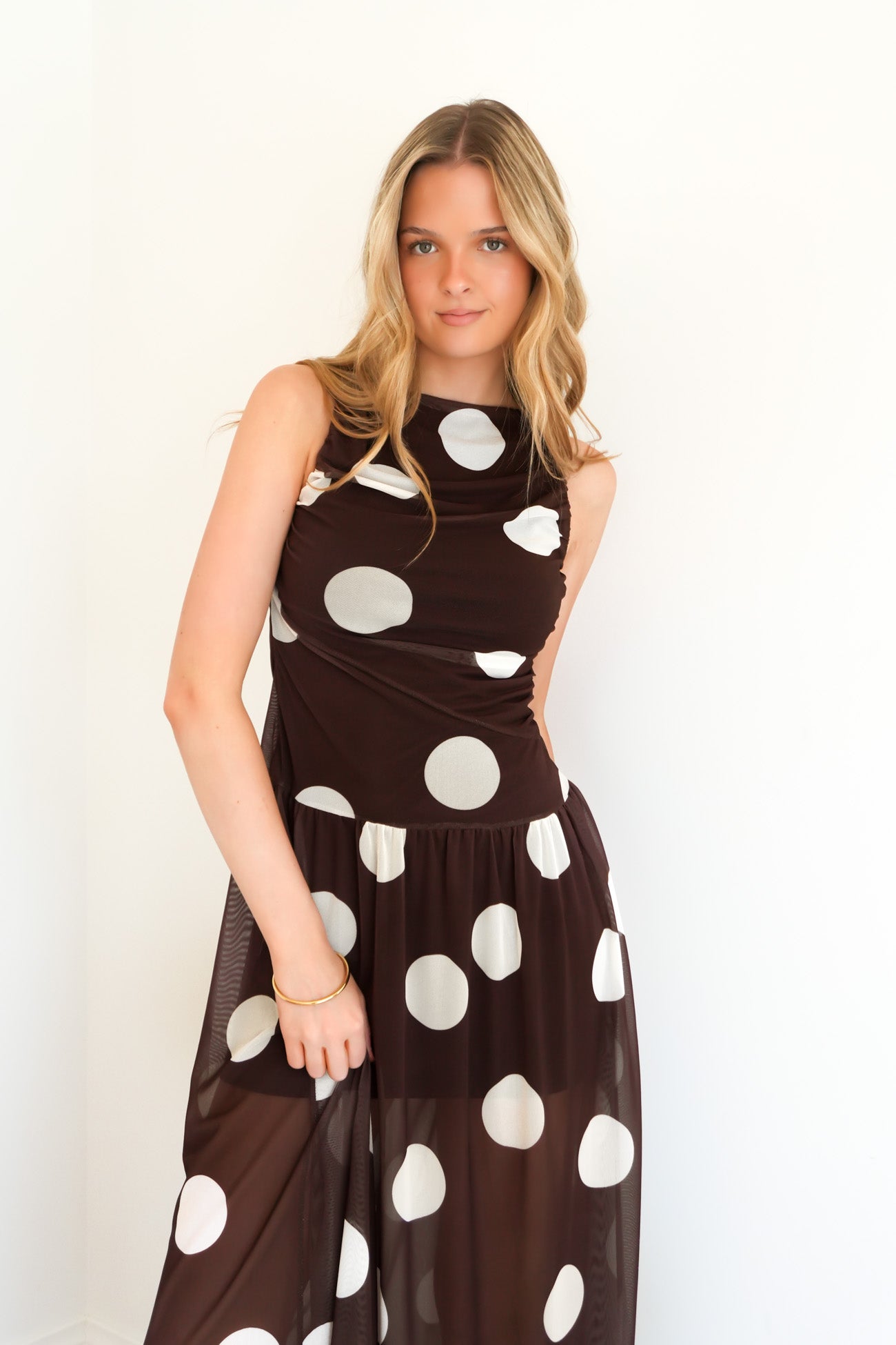 Kellie Maxi Dress Chocolate Polka Dot