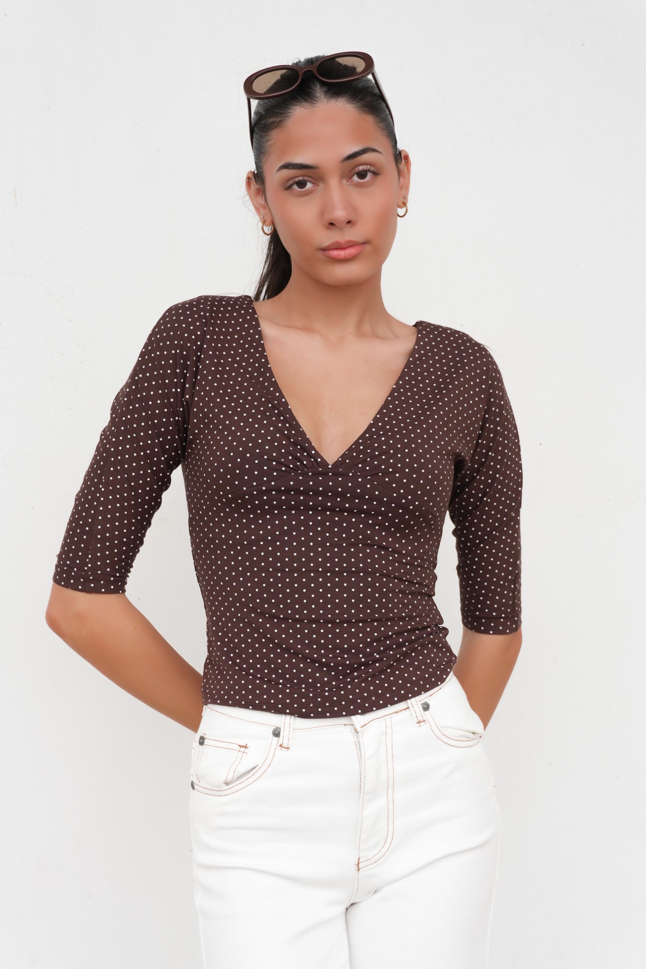 Kelsey Top Chocolate Polka Dot